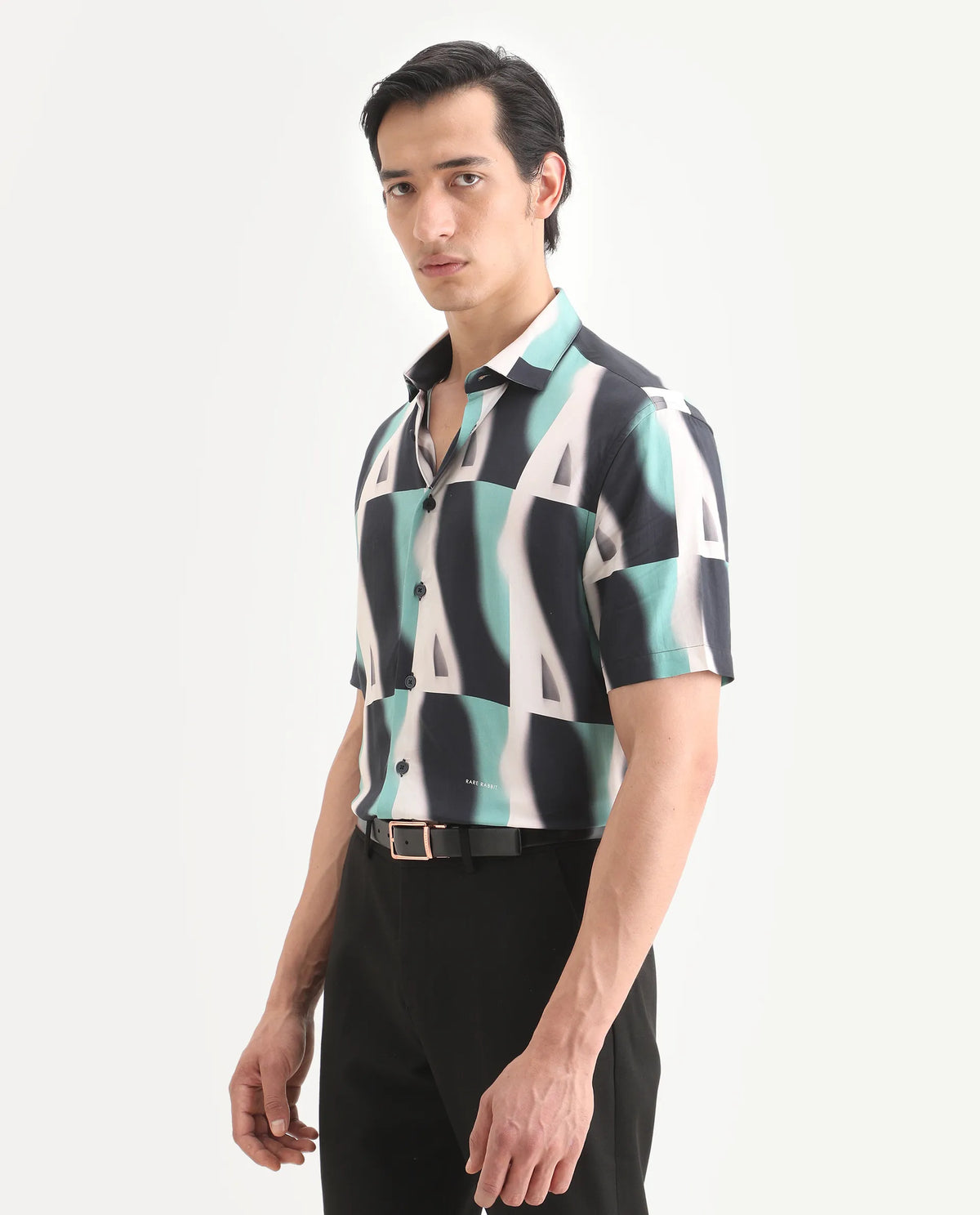 Rare Rabbit Men's Retro Truq Viscose Fabric Collared Neck Regular Printed Shirt