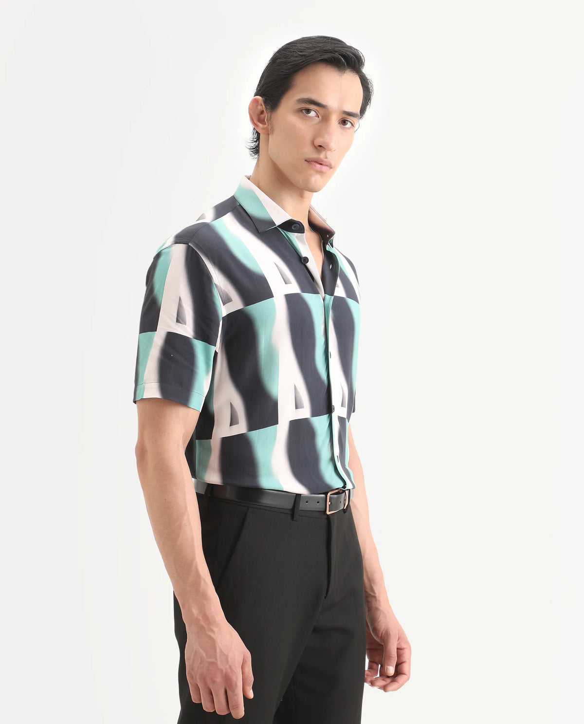 Rare Rabbit Men's Retro Truq Viscose Fabric Collared Neck Regular Printed Shirt