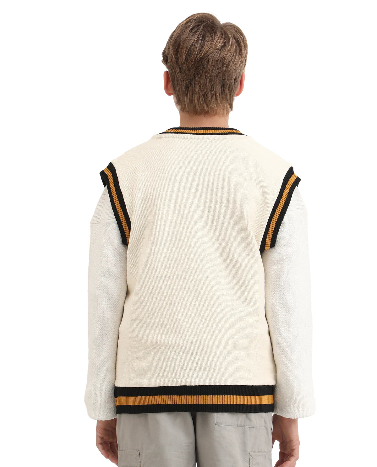 Rare Ones Kids Half Off White Cotton Blend Pull-On Closure Monogram Print Oversized Fit Sweater