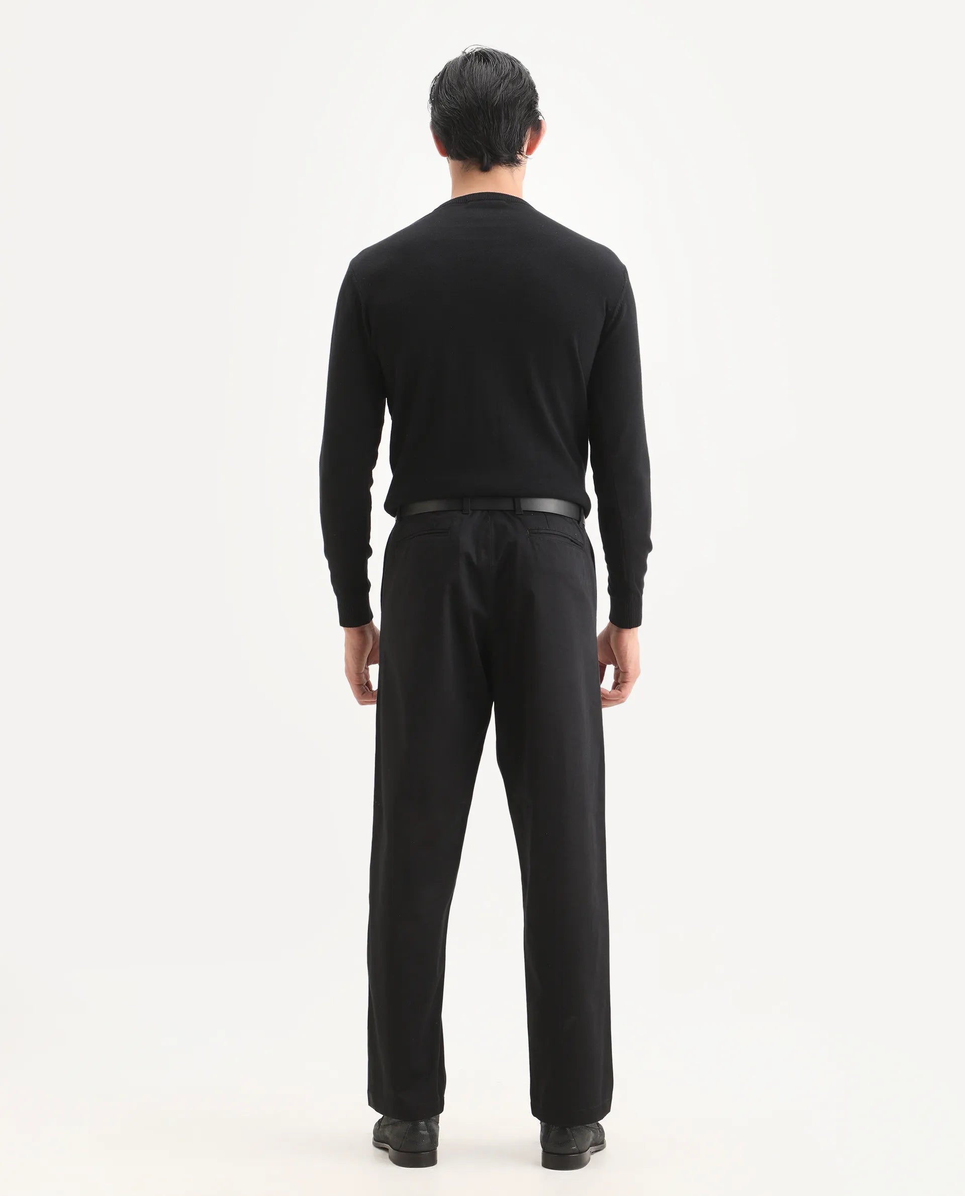 Rare Rabbit Men's Parga Black Cotton Blend Fabric Regular Fit Plain Trouser