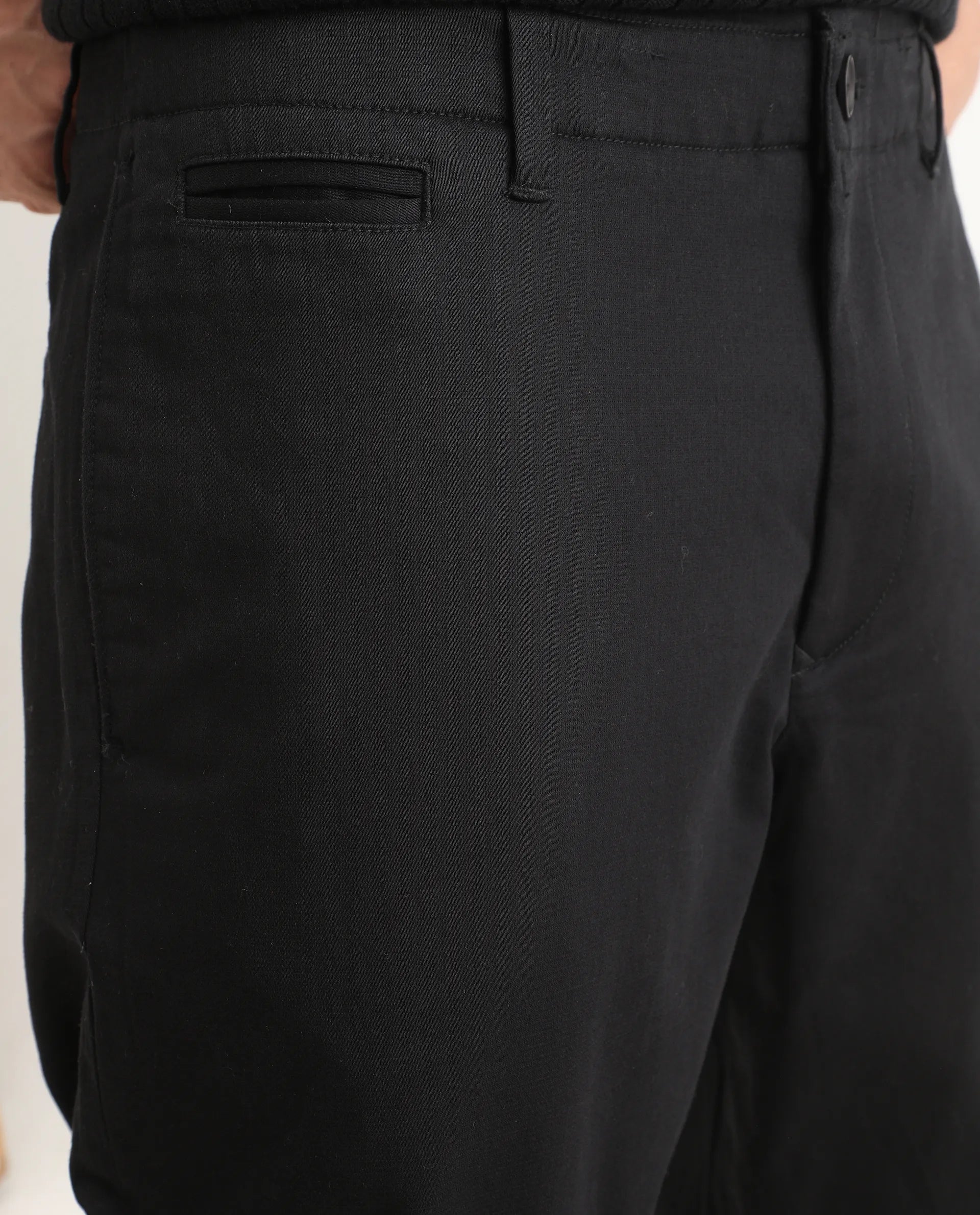 Rare Rabbit Men's Parga Black Cotton Blend Fabric Regular Fit Plain Trouser