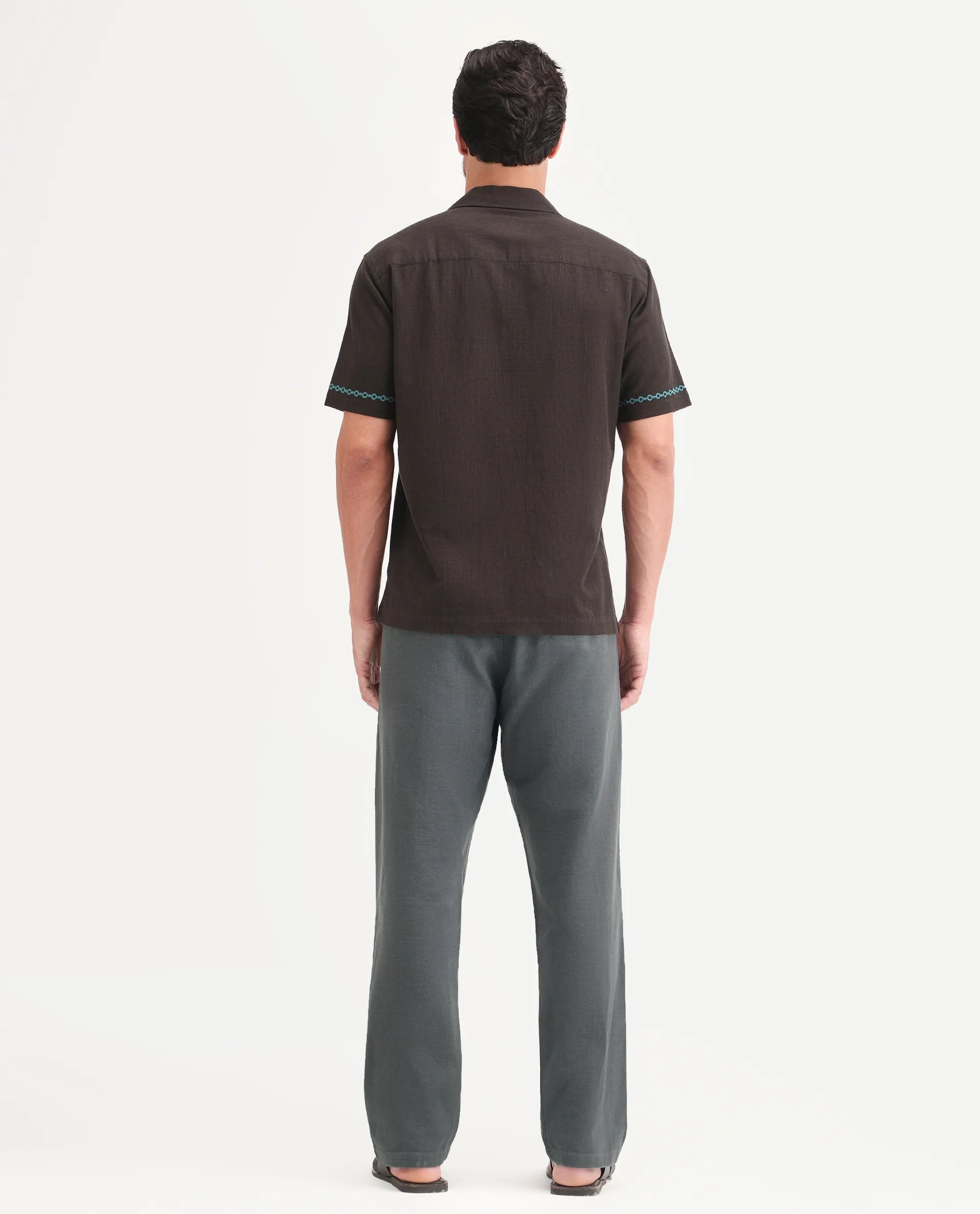 Rare Rabbit Men's Pluk Dark Grey Cotton Blend Fabric Regular Fit Plain Trouser