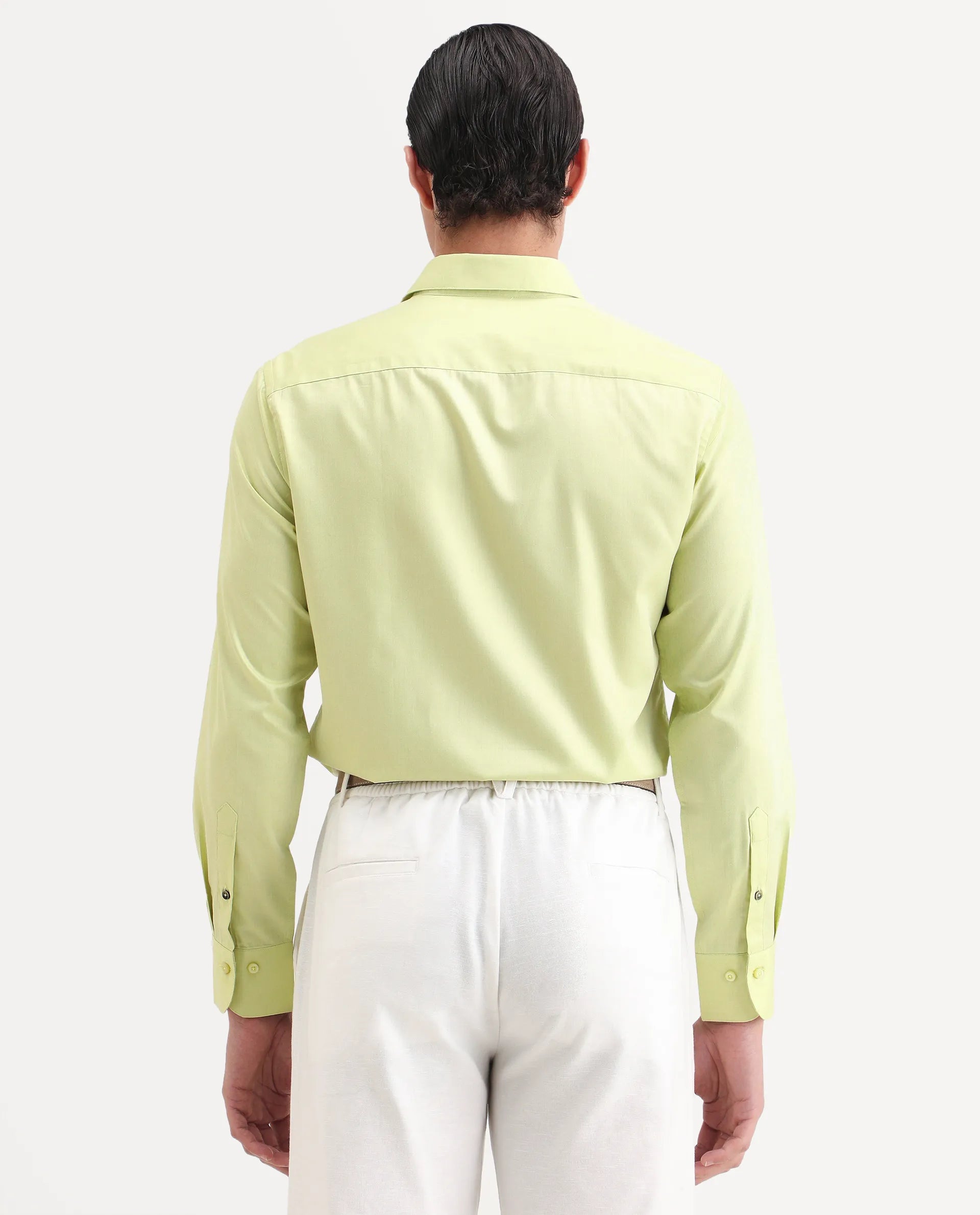 Rare Rabbit Men's Vansh Flouroscent Green Polyester Blend Fabric Spread Collar Regular Fit Plain Shirt