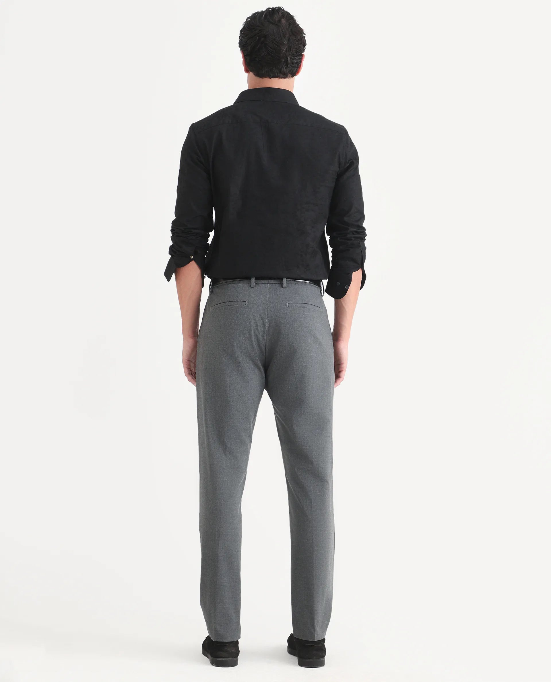 Rare Rabbit Men's Arcade-Lite Dark Grey Polyester Blend Fabric Regular Fit Plain Trouser