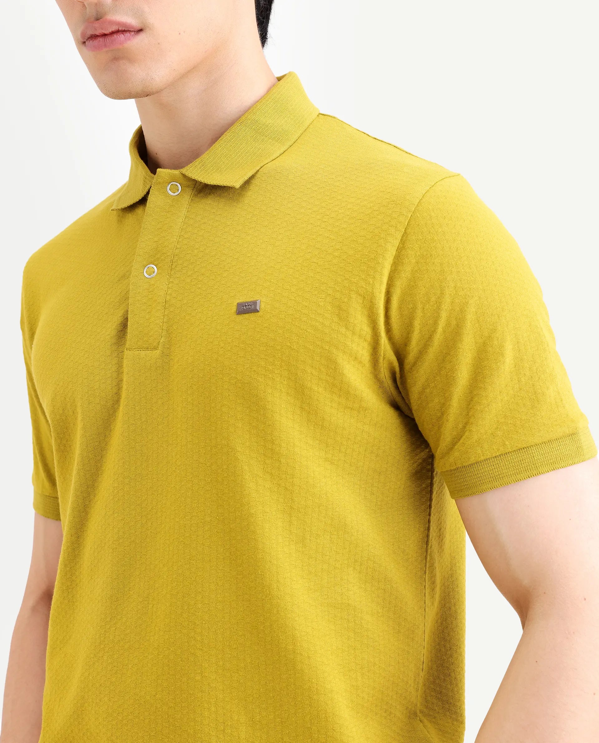 Rare Rabbit Men's Avo Dusky Olive Cotton Fabric Spread Collar Regular Fit Plain Polo