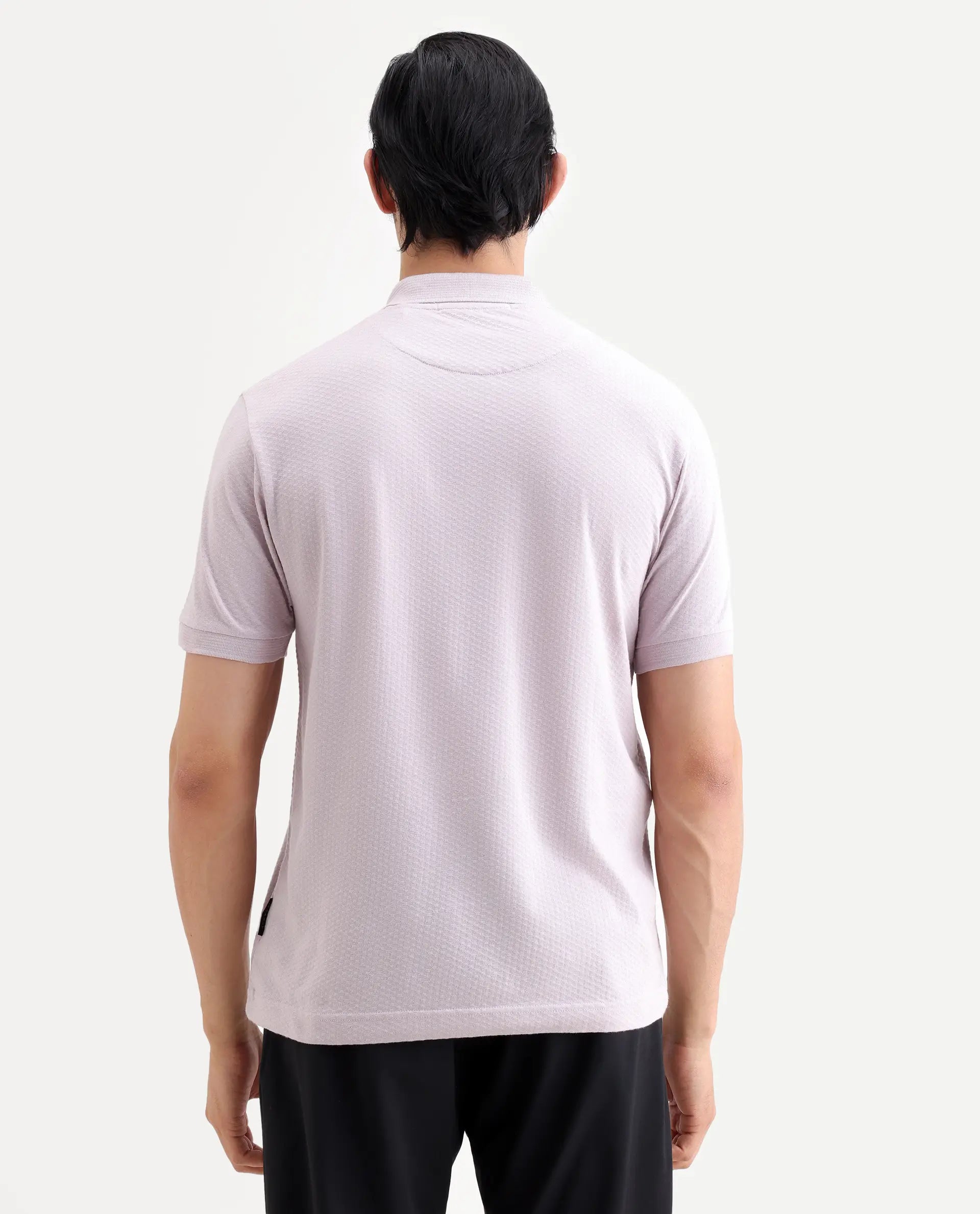 Rare Rabbit Men's Avo Pastel Purple Cotton Fabric Spread Collar Regular Fit Plain Polo