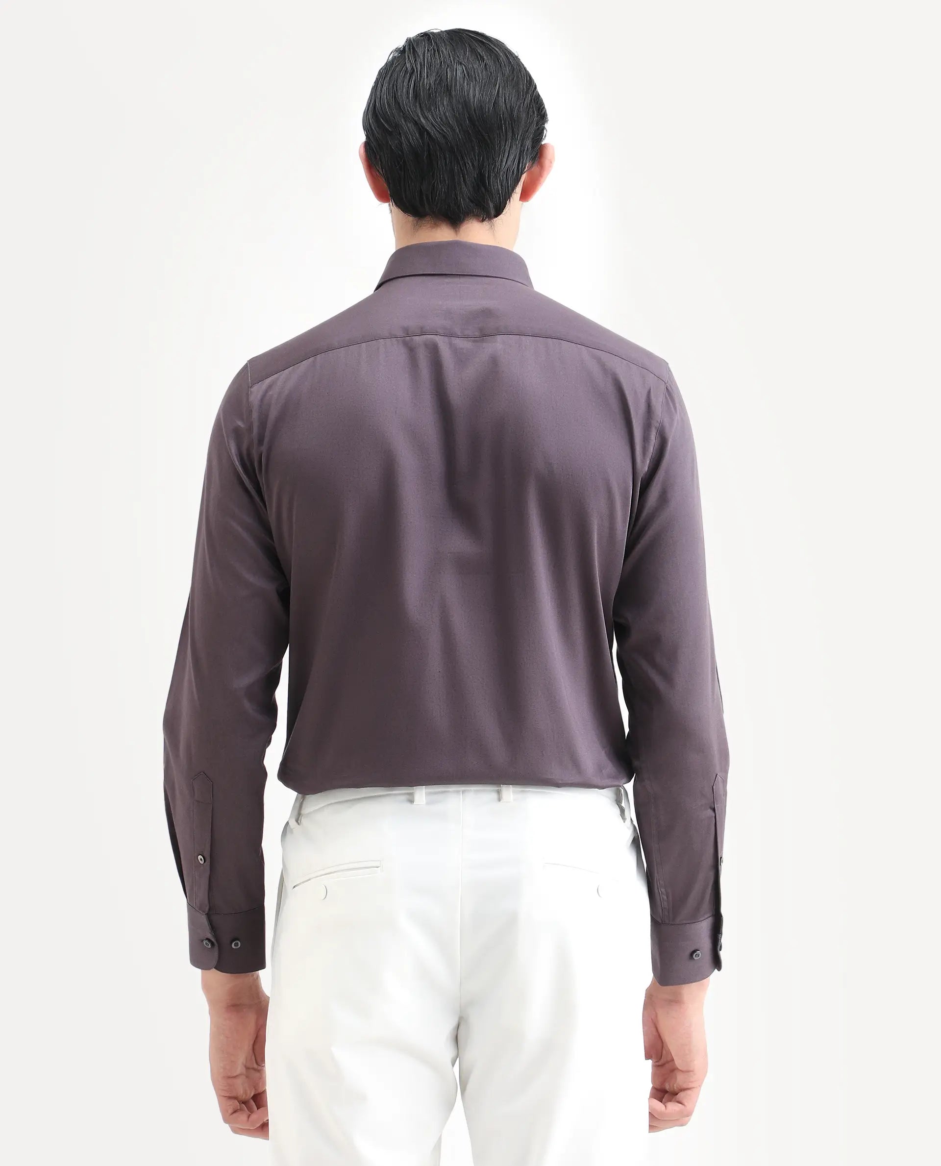 Rare Rabbit Men's Como-27 Purple Cotton Blend Fabric Full Sleeve Spread Collar Regular Fit Plain Shirt