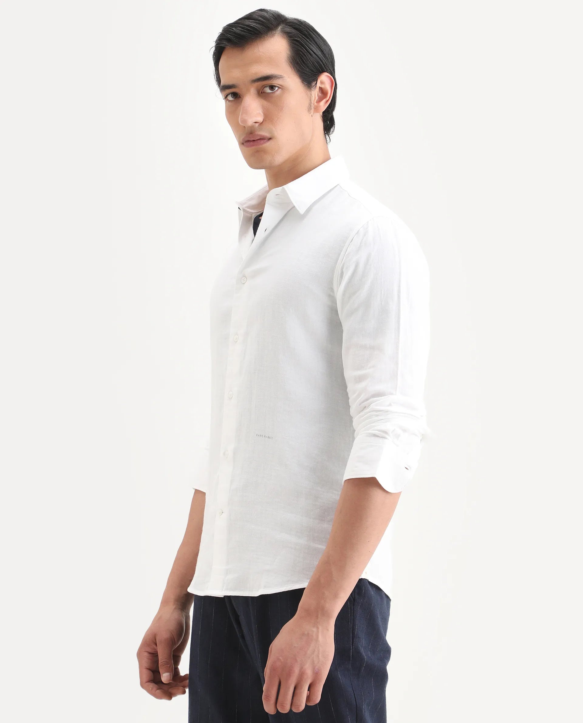 Rare Rabbit Men's Layerr-Ls White Cotton Fabric Full Sleeve Spread Collar Regular Fit Plain Shirt