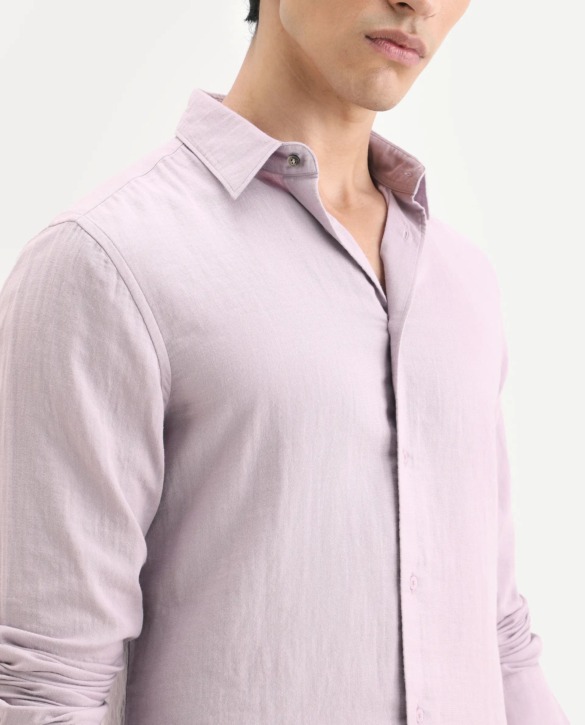 Rare Rabbit Men's Layerr-Ls Pastel Purple Cotton Fabric Full Sleeve Spread Collar Regular Fit Plain Shirt