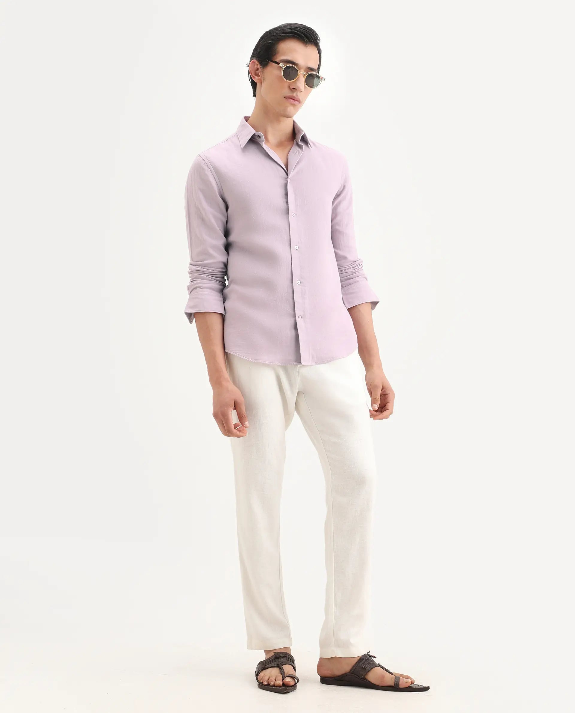 Rare Rabbit Men's Layerr-Ls Pastel Purple Cotton Fabric Full Sleeve Spread Collar Regular Fit Plain Shirt