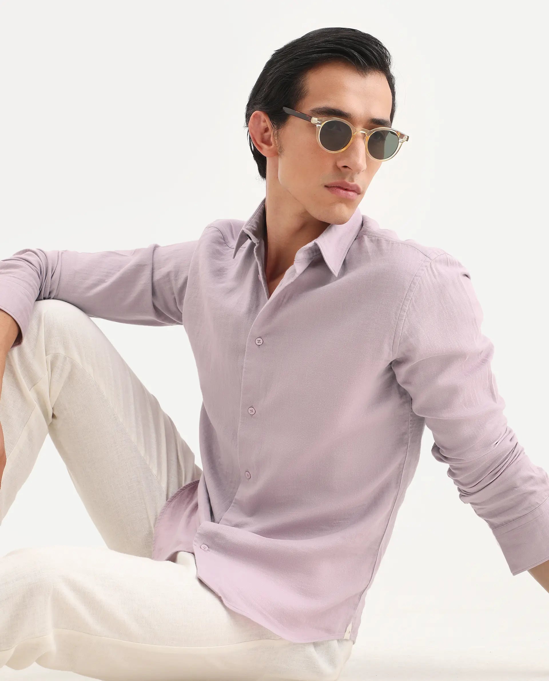 Rare Rabbit Men's Layerr-Ls Pastel Purple Cotton Fabric Full Sleeve Spread Collar Regular Fit Plain Shirt