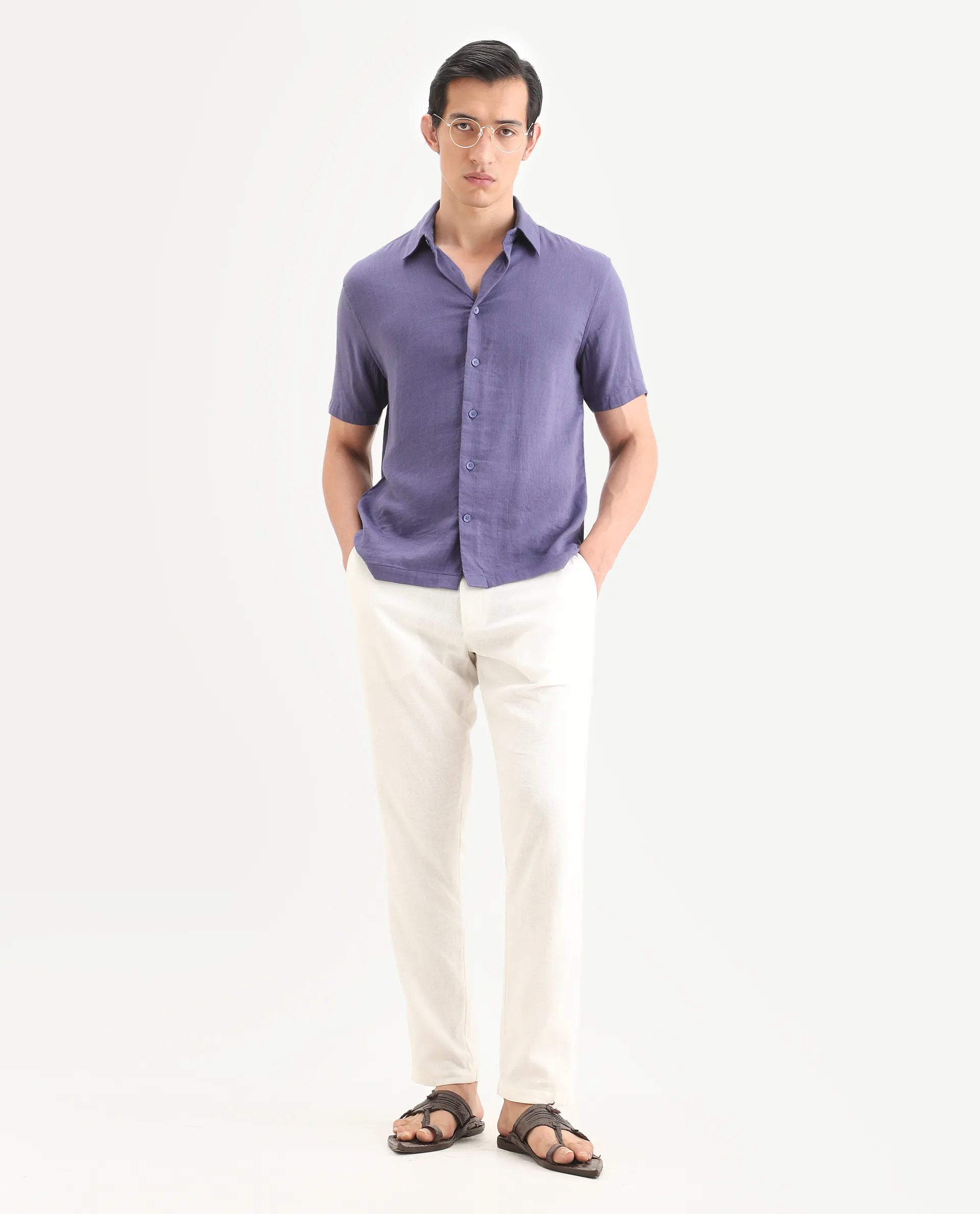 Rare Rabbit Men's Layerr Ss Light Purple Cotton Blend Plain Boxy Fit Full Sleeve Collared Shirt