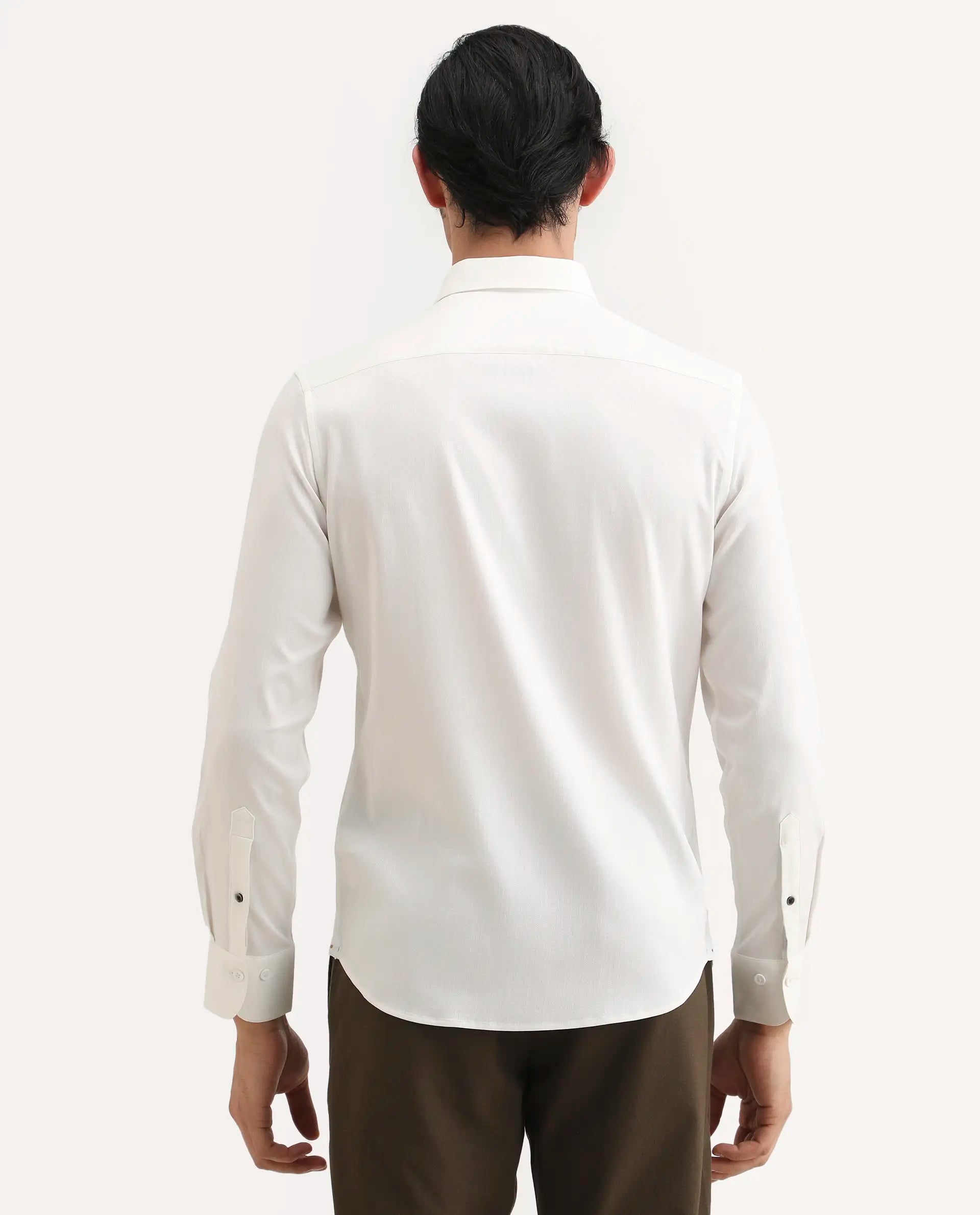 Rare Rabbit Men's Mer-Ss26 White Viscose Blend Fabric Full Sleeve Spread Collar Regular Fit Plain Shirt