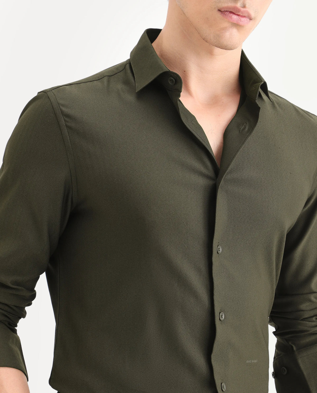 Rare Rabbit Men's Mer-Ss26 Dark Olive Viscose Blend Fabric Full Sleeve Spread Collar Regular Fit Plain Shirt