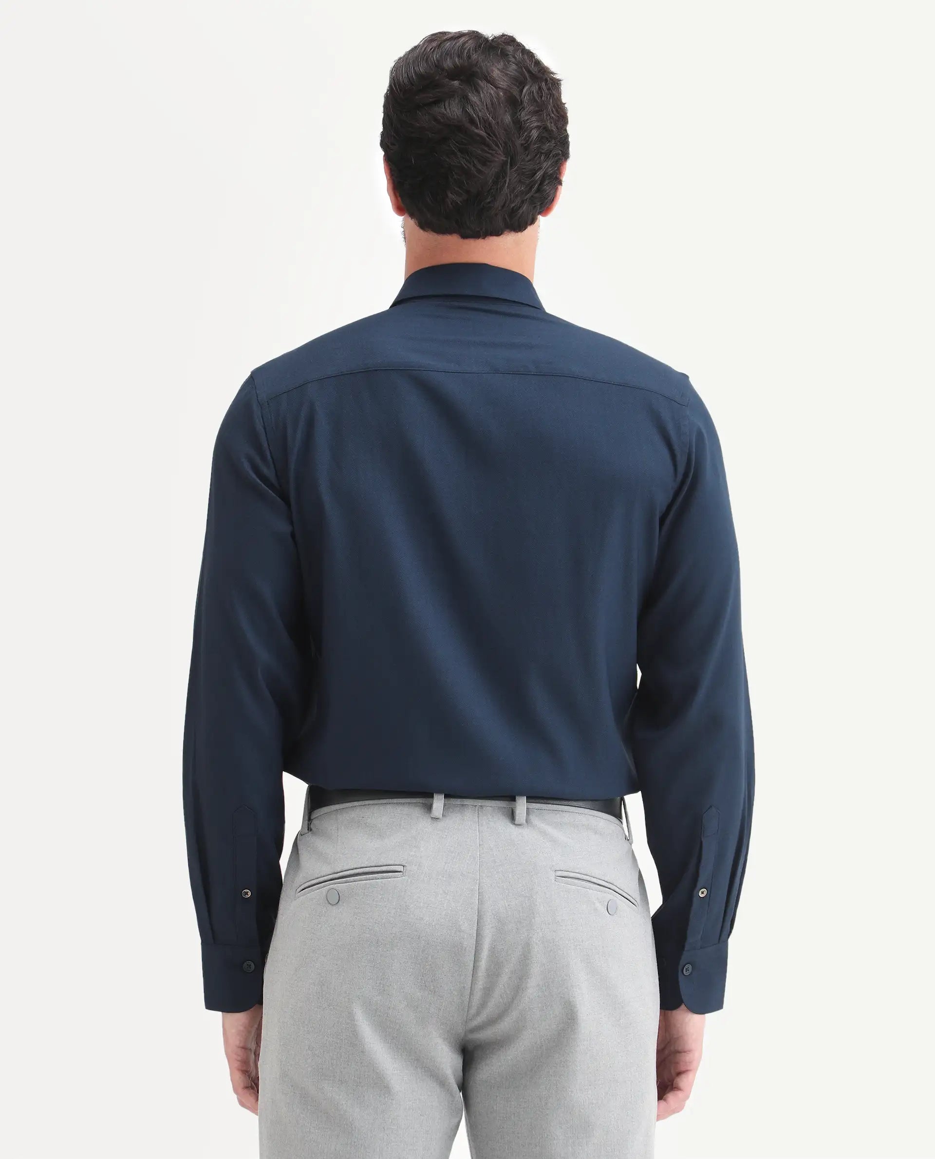 Rare Rabbit Men's Mer-Ss26 Navy Viscose Blend Fabric Full Sleeve Spread Collar Regular Fit Plain Shirt