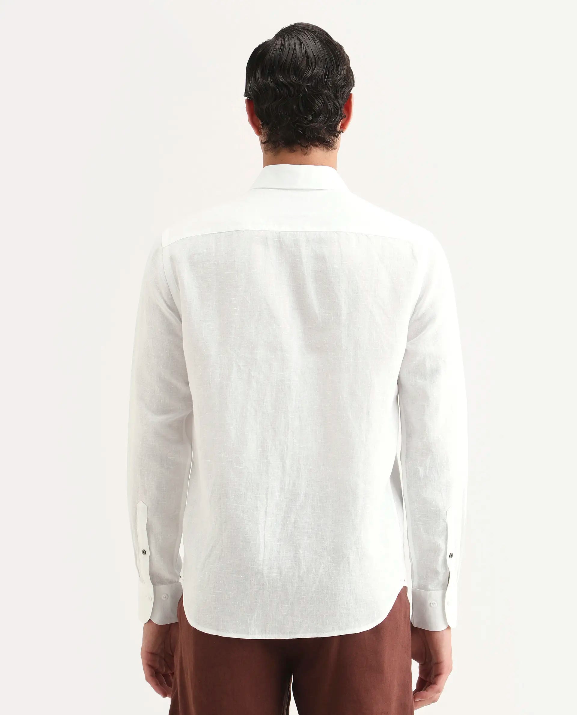 Rare Rabbit Men's Linex Ls White Linen Blend Fabric Full Sleeve Spread Collar Regular Fit Plain Shirt
