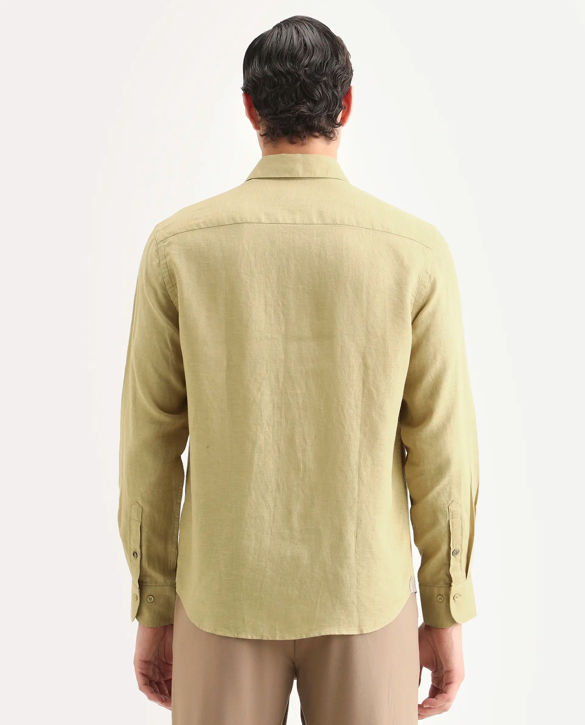 Rare Rabbit Men's Linex Ls Dusky Yellow Linen Blend Fabric Full Sleeve Spread Collar Regular Fit Plain Shirt