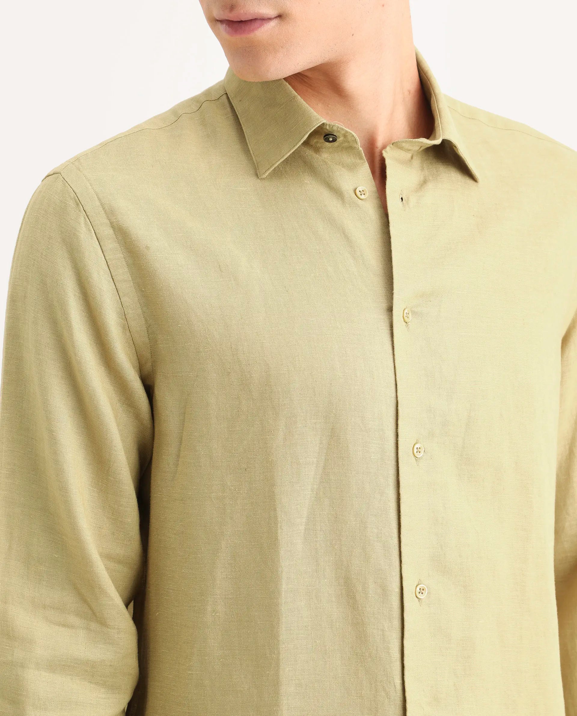 Rare Rabbit Men's Linex Ls Dusky Yellow Linen Blend Fabric Full Sleeve Spread Collar Regular Fit Plain Shirt