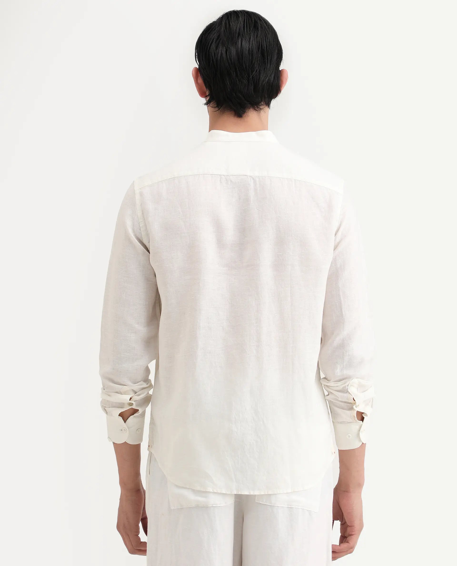 Rare Rabbit Men's Cinex 26 Off White Linen Blend Fabric Full Sleeve Regular Fit Shirt