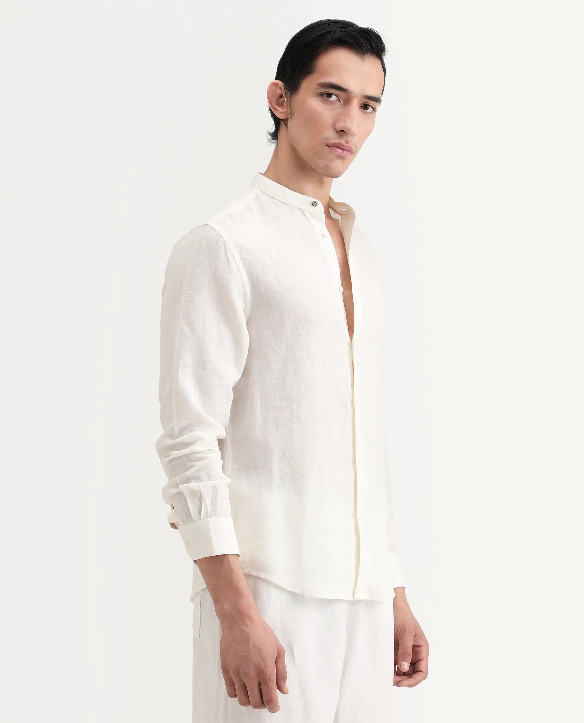 Rare Rabbit Men's Cinex 26 Off White Linen Blend Fabric Full Sleeve Regular Fit Shirt