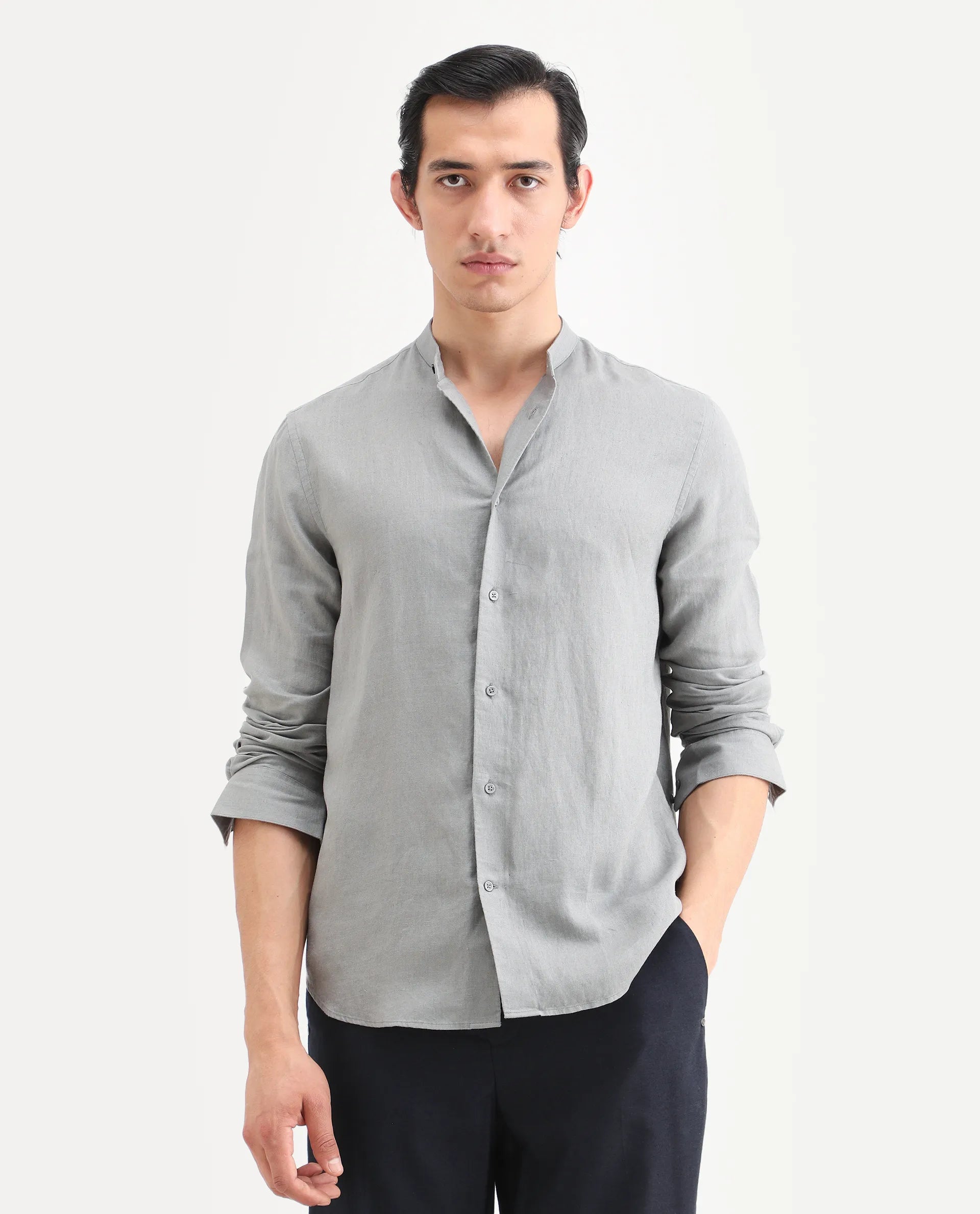 Rare Rabbit Men's Cinex 26 Dusky Olive Linen Blend Fabric Full Sleeve Regular Fit Shirt