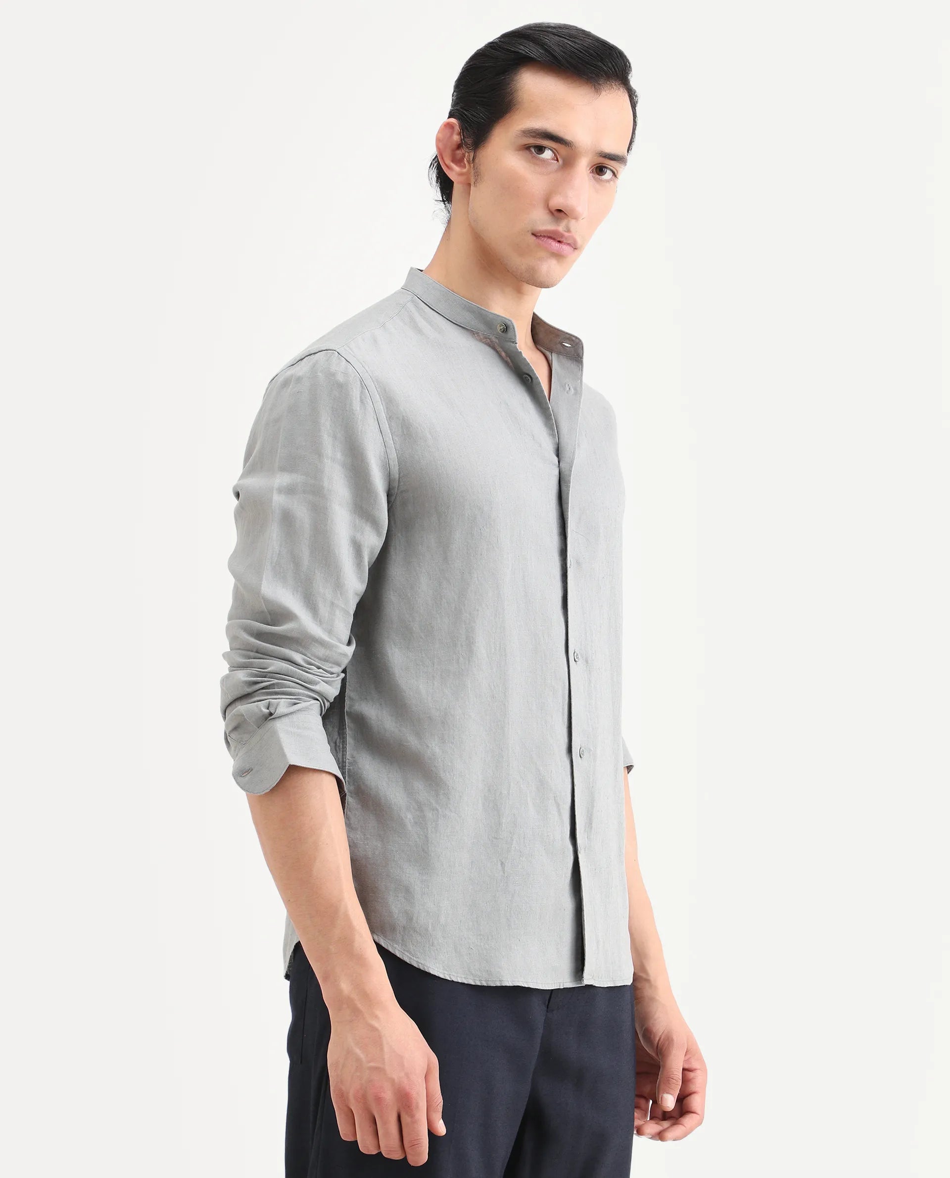 Rare Rabbit Men's Cinex 26 Dusky Olive Linen Blend Fabric Full Sleeve Regular Fit Shirt