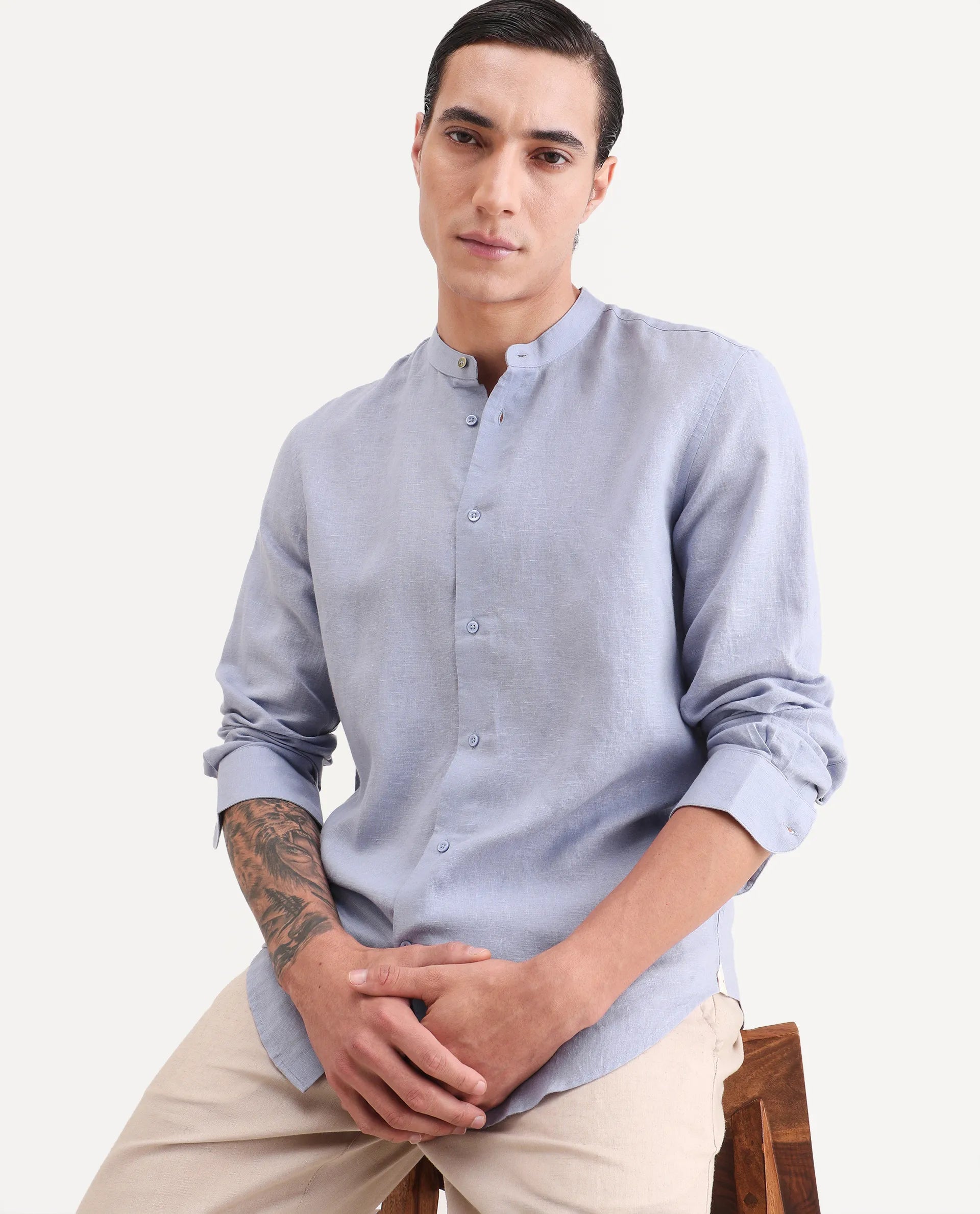 Rare Rabbit Men's Cinex 26 Light Purple Linen Blend Fabric Full Sleeve Regular Fit Shirt