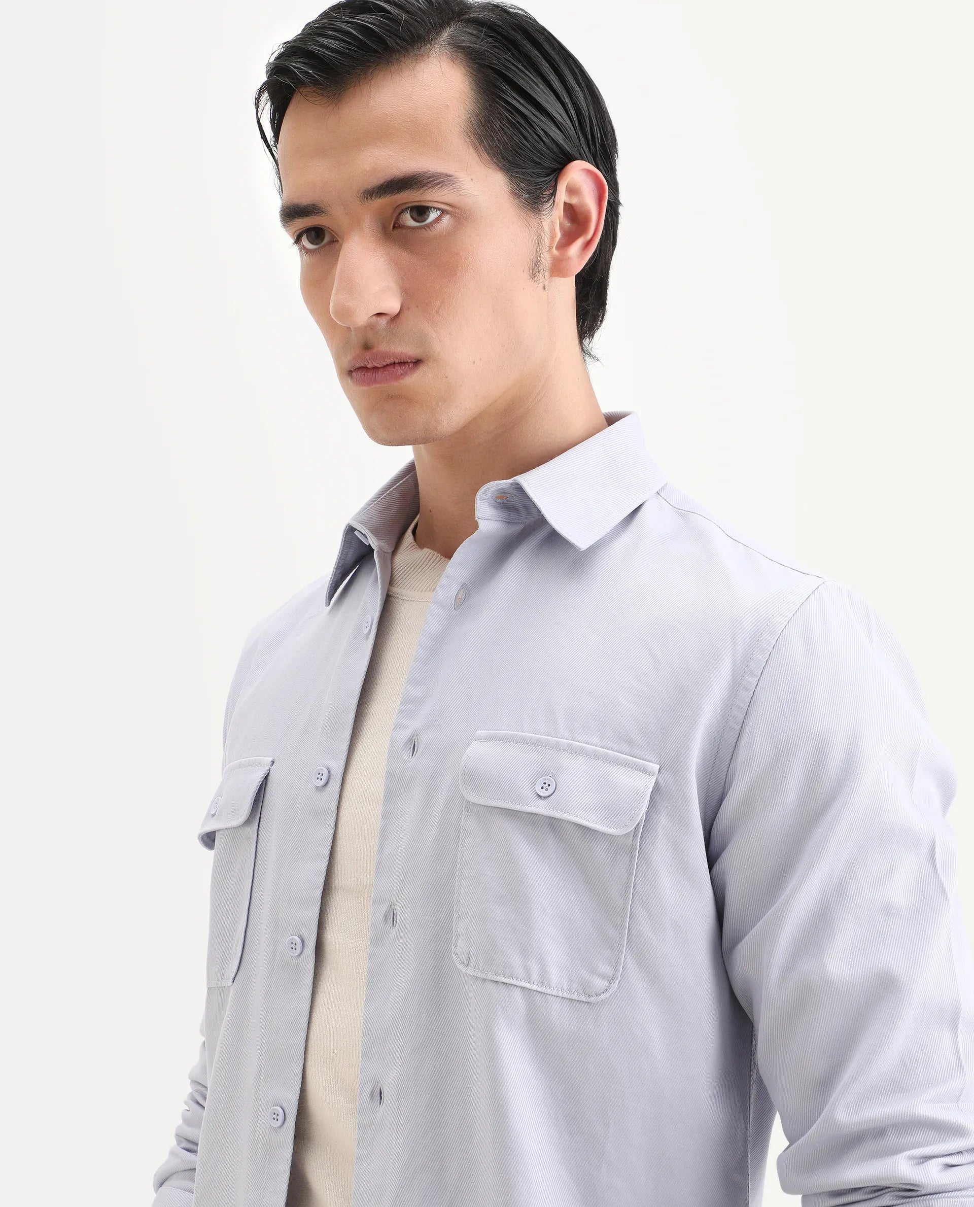 Rare Rabbit Men's Lyton-Ss26 Pastel Blue Lyocell Blend Fabric Full Sleeve Spread Collar Regular Fit Plain Shirt
