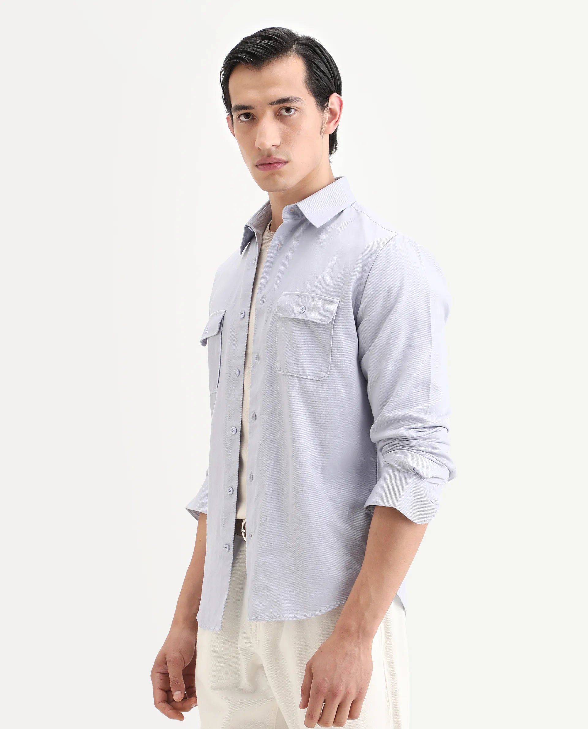 Rare Rabbit Men's Lyton-Ss26 Pastel Blue Lyocell Blend Fabric Full Sleeve Spread Collar Regular Fit Plain Shirt