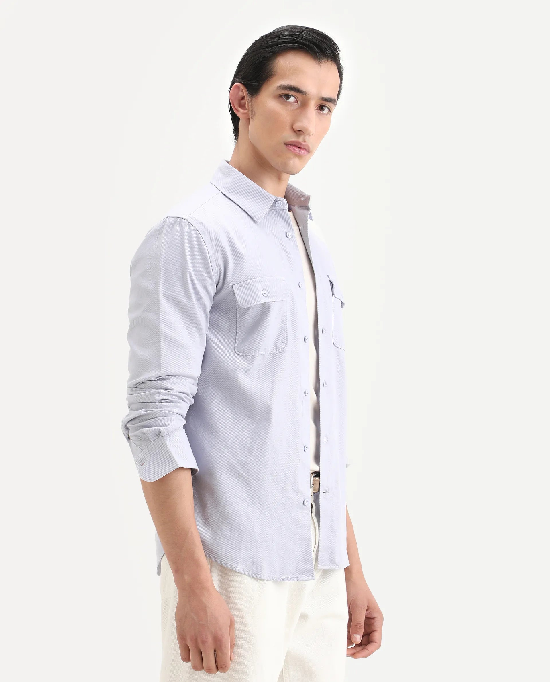 Rare Rabbit Men's Lyton-Ss26 Pastel Blue Lyocell Blend Fabric Full Sleeve Spread Collar Regular Fit Plain Shirt