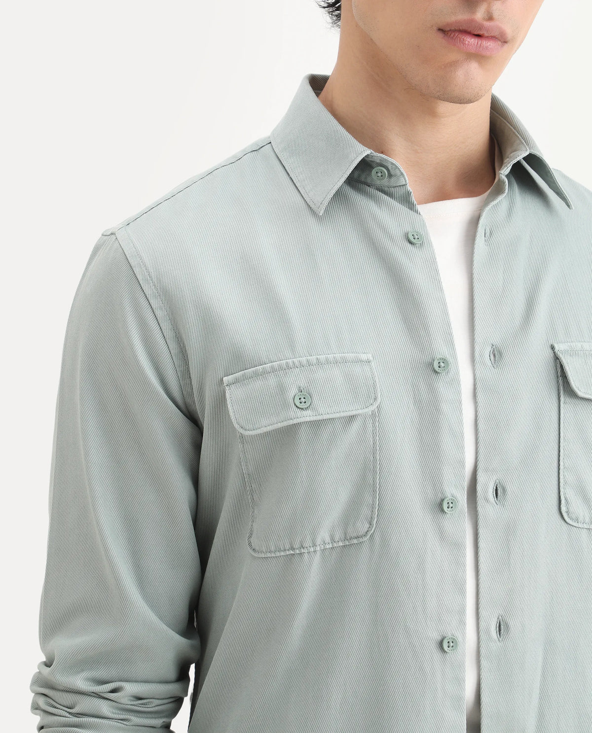 Rare Rabbit Men's Lyton-Ss26 Dusky Green Lyocell Blend Fabric Full Sleeve Spread Collar Regular Fit Plain Shirt