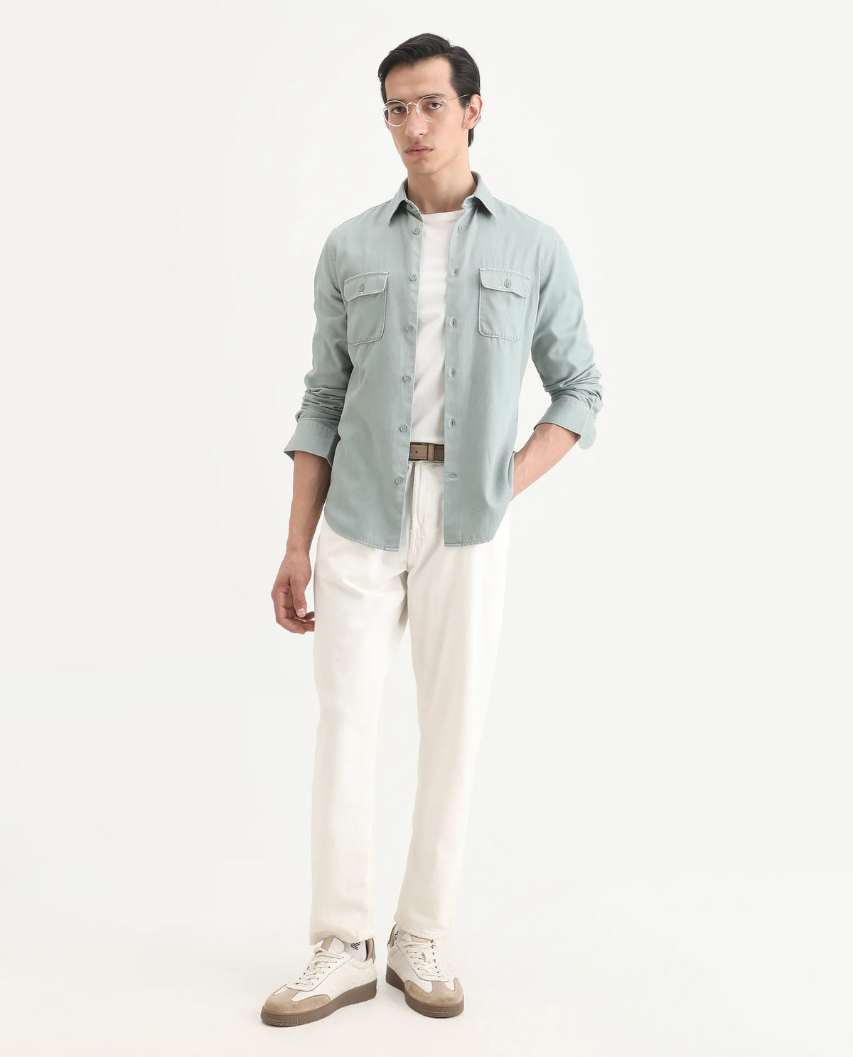 Rare Rabbit Men's Lyton-Ss26 Dusky Green Lyocell Blend Fabric Full Sleeve Spread Collar Regular Fit Plain Shirt