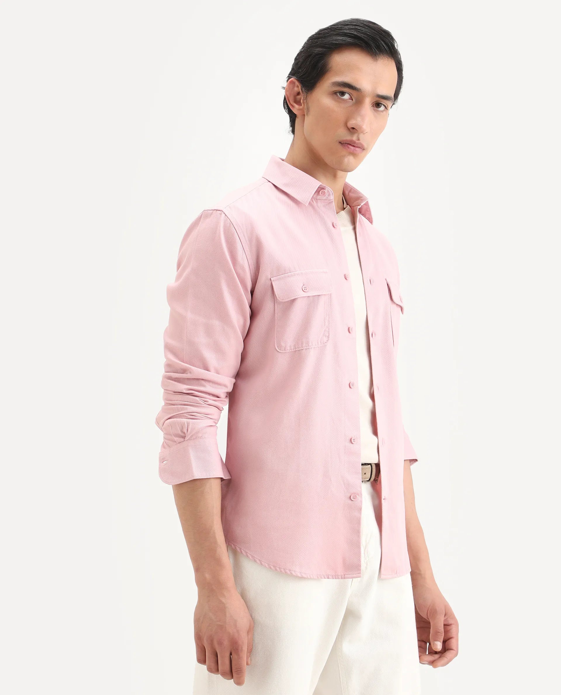 Rare Rabbit Men's Lyton-Ss26 Pastel Pink Lyocell Blend Fabric Full Sleeve Spread Collar Regular Fit Plain Shirt