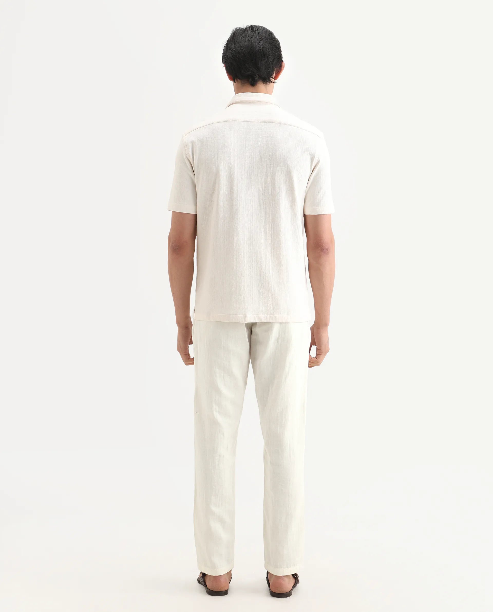 Rare Rabbit Men's Pastor-Ss26 Off White Cotton Fabric Regular Fit Drawstring Plain Trouser