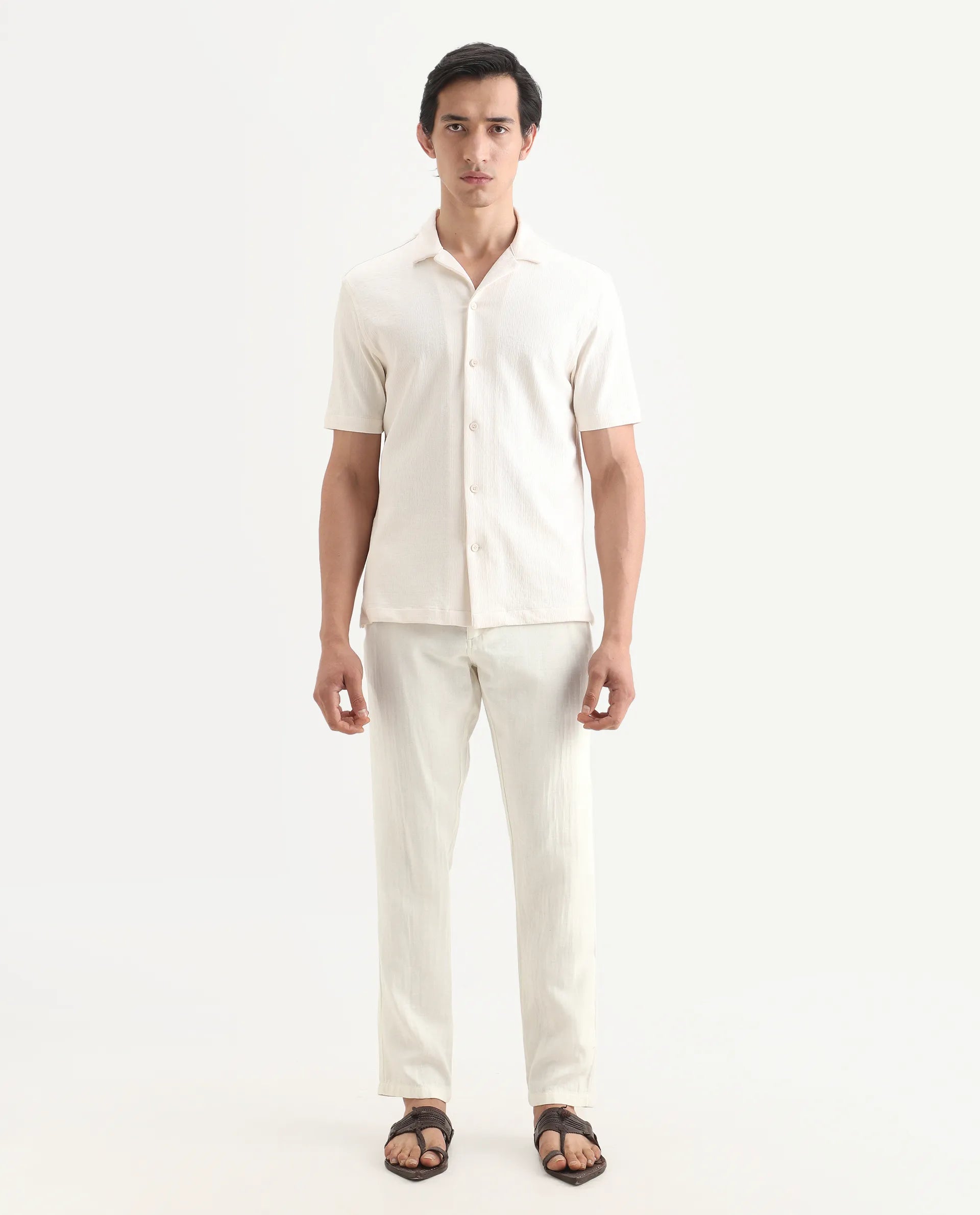 Rare Rabbit Men's Pastor-Ss26 Off White Cotton Fabric Regular Fit Drawstring Plain Trouser