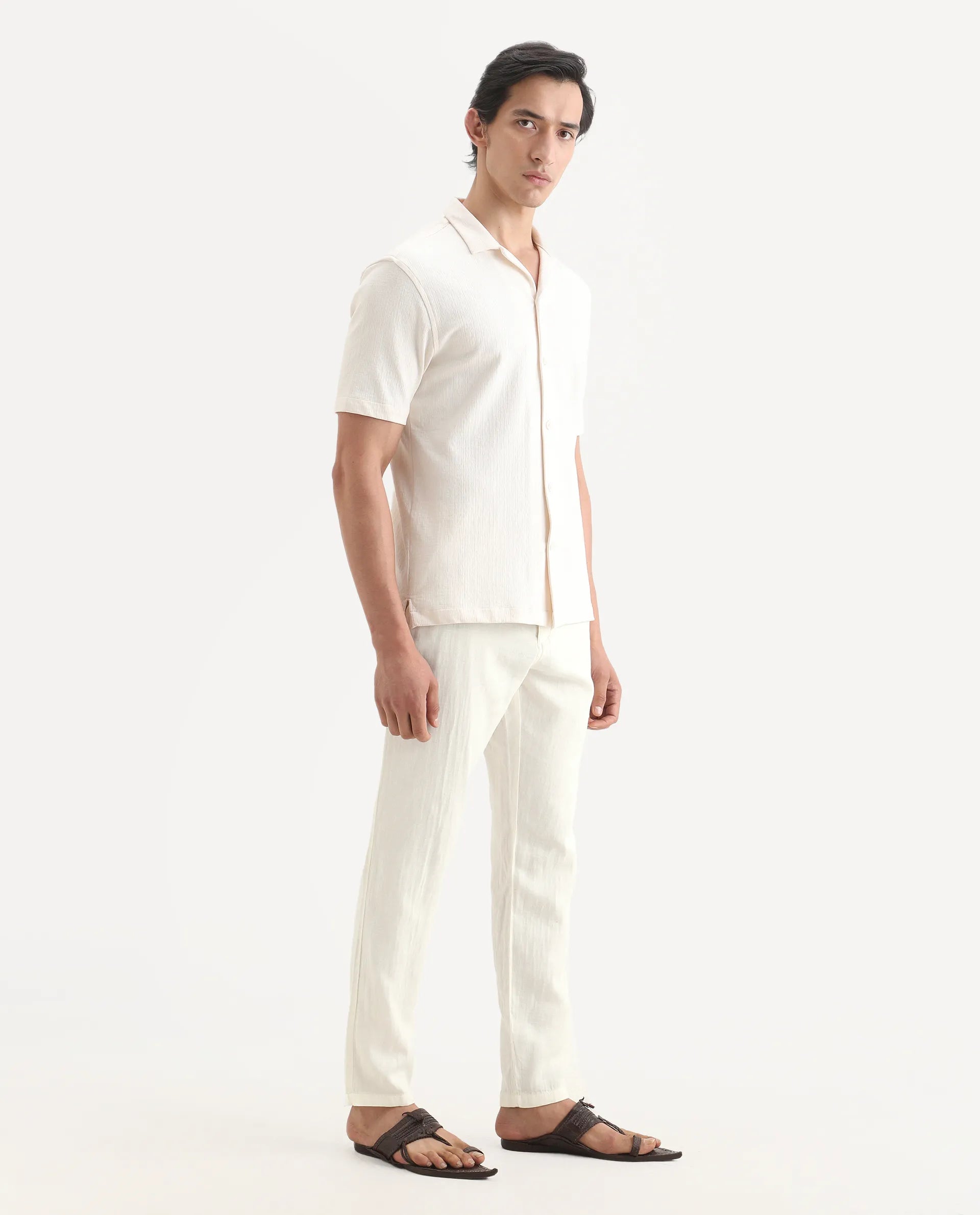 Rare Rabbit Men's Pastor-Ss26 Off White Cotton Fabric Regular Fit Drawstring Plain Trouser