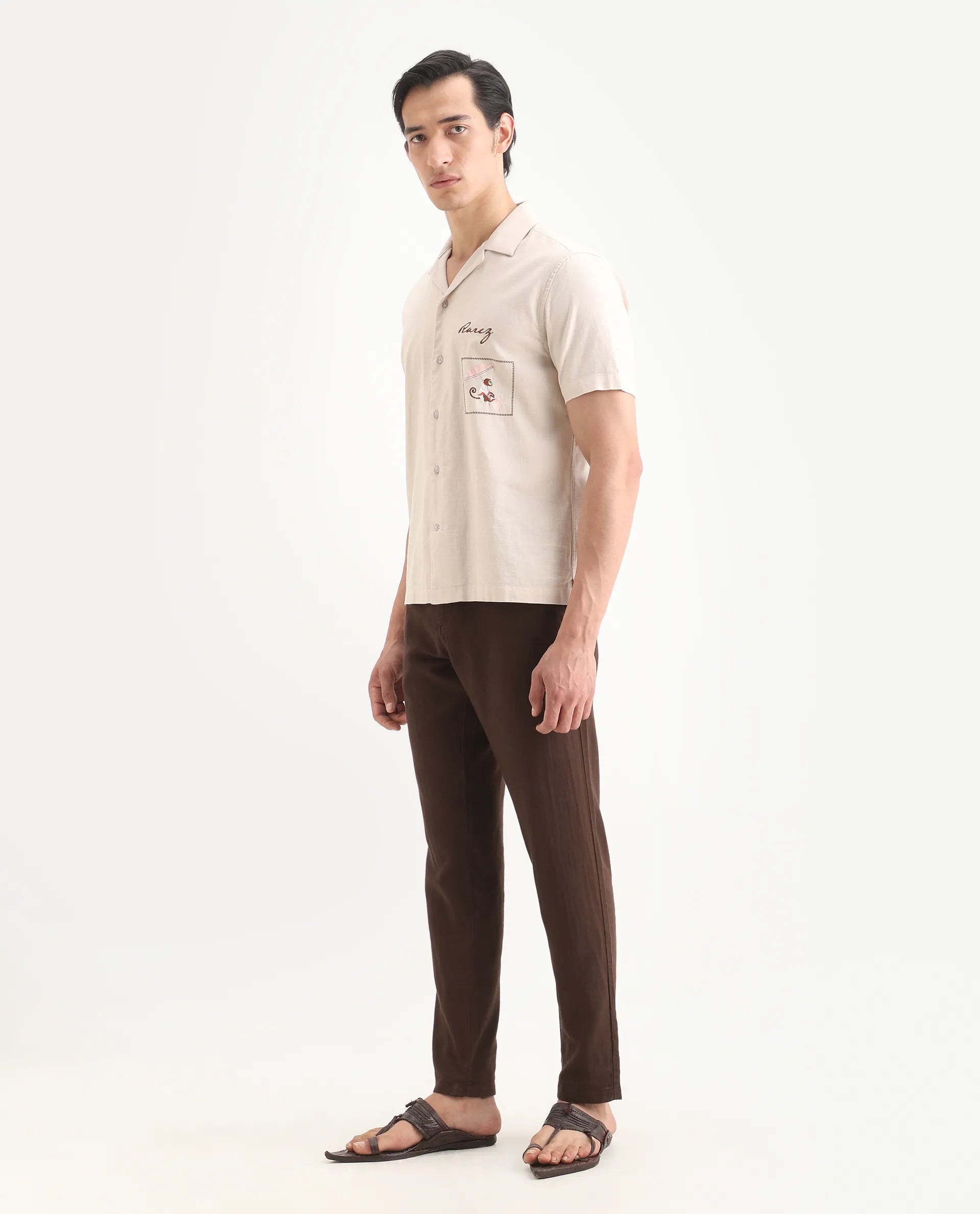 Rare Rabbit Men's Pastor-Ss26 Brown Cotton Fabric Regular Fit Drawstring Plain Trouser