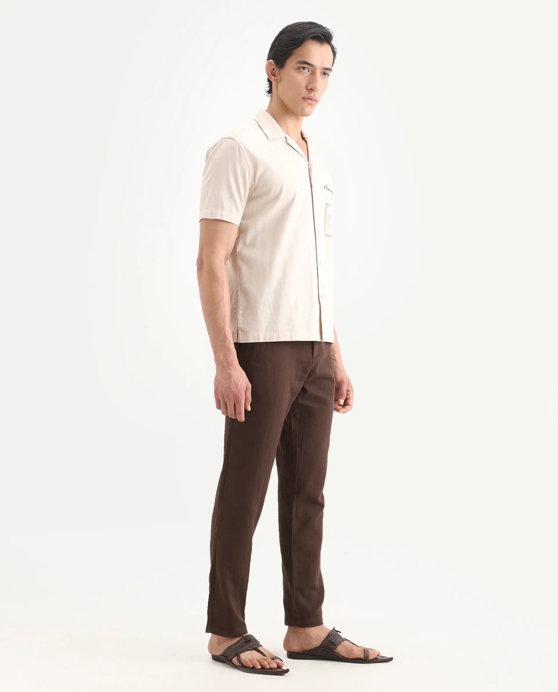 Rare Rabbit Men's Pastor-Ss26 Brown Cotton Fabric Regular Fit Drawstring Plain Trouser