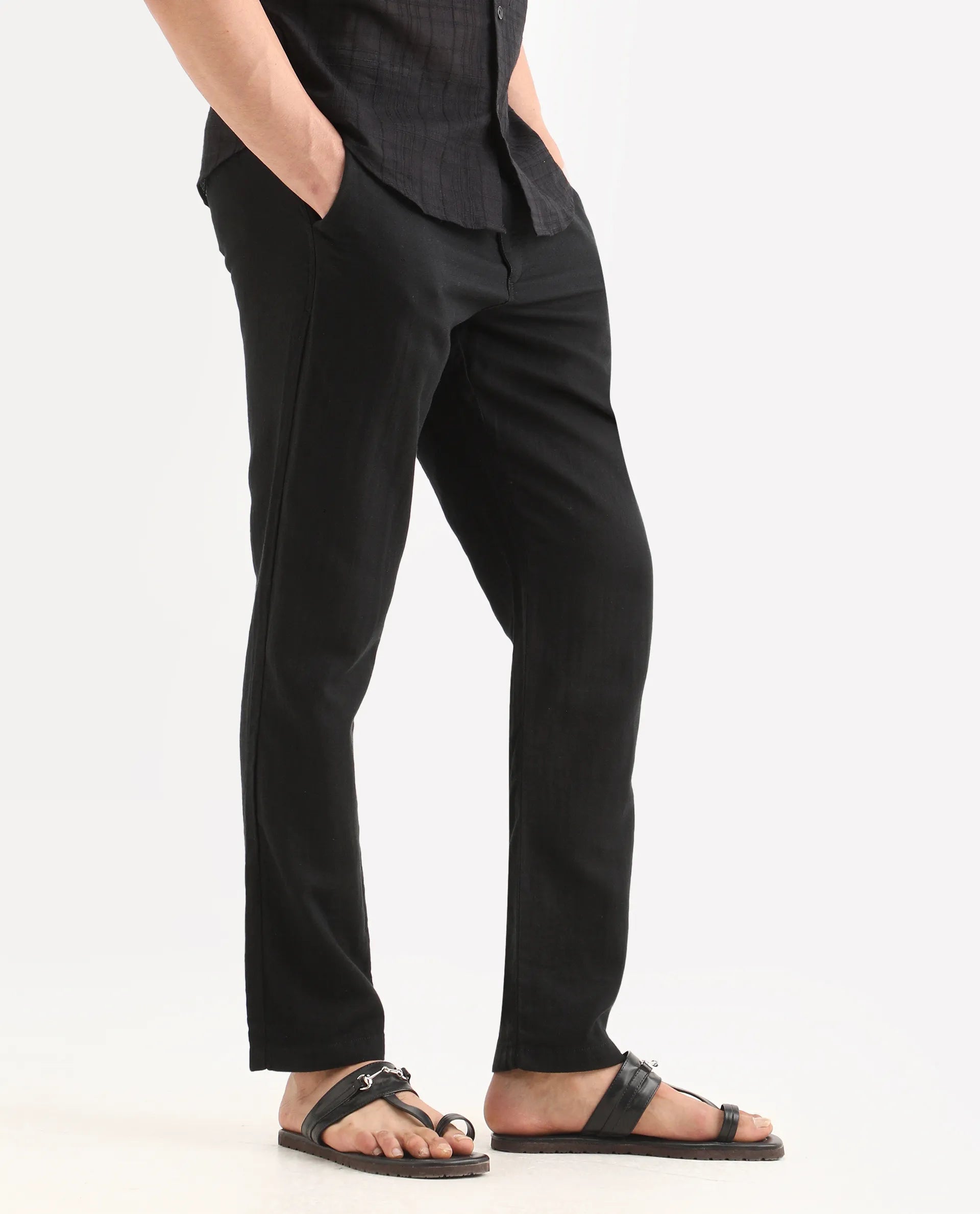 Rare Rabbit Men's Pastor-Ss26 Black Cotton Fabric Regular Fit Drawstring Plain Trouser
