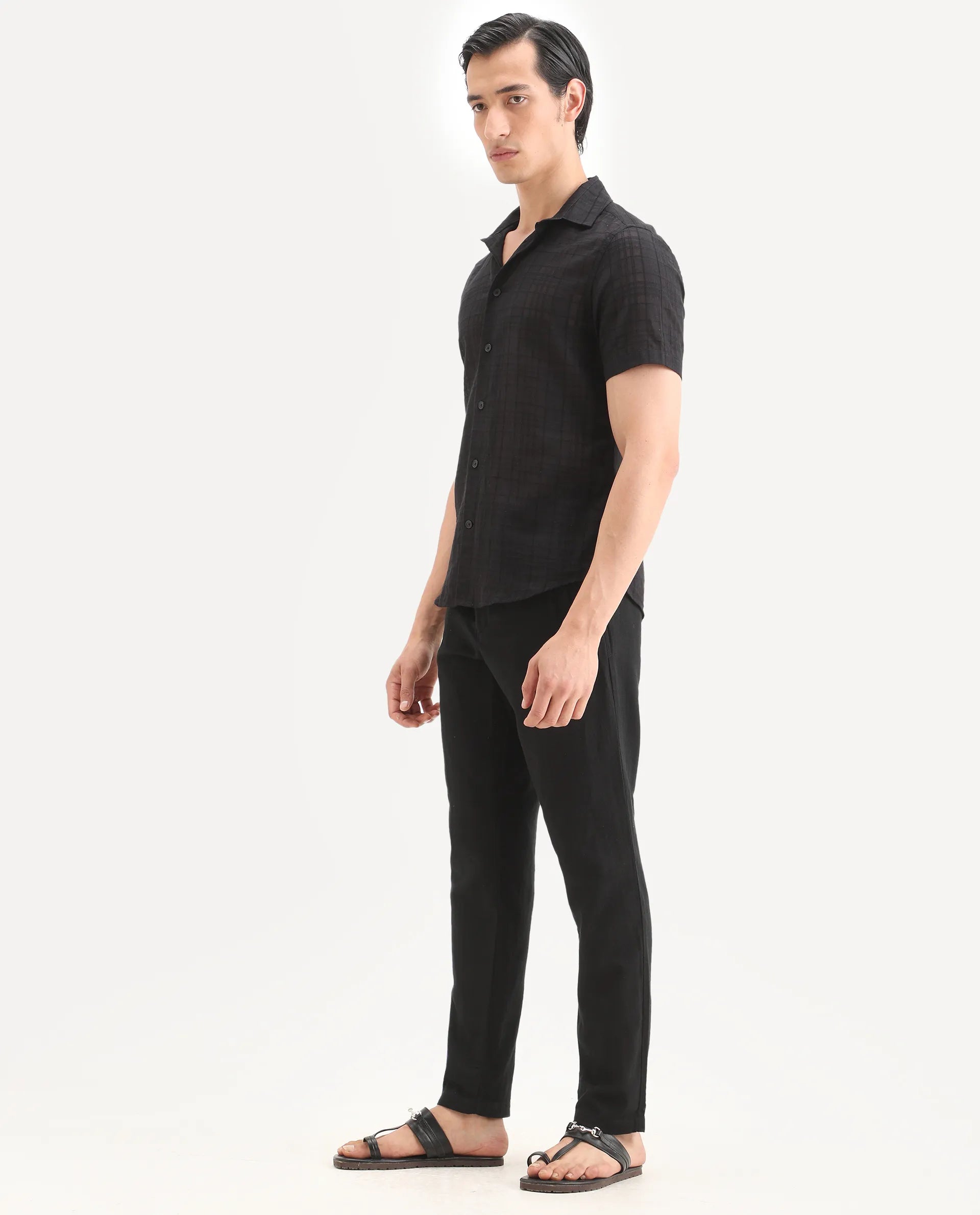 Rare Rabbit Men's Pastor-Ss26 Black Cotton Fabric Regular Fit Drawstring Plain Trouser