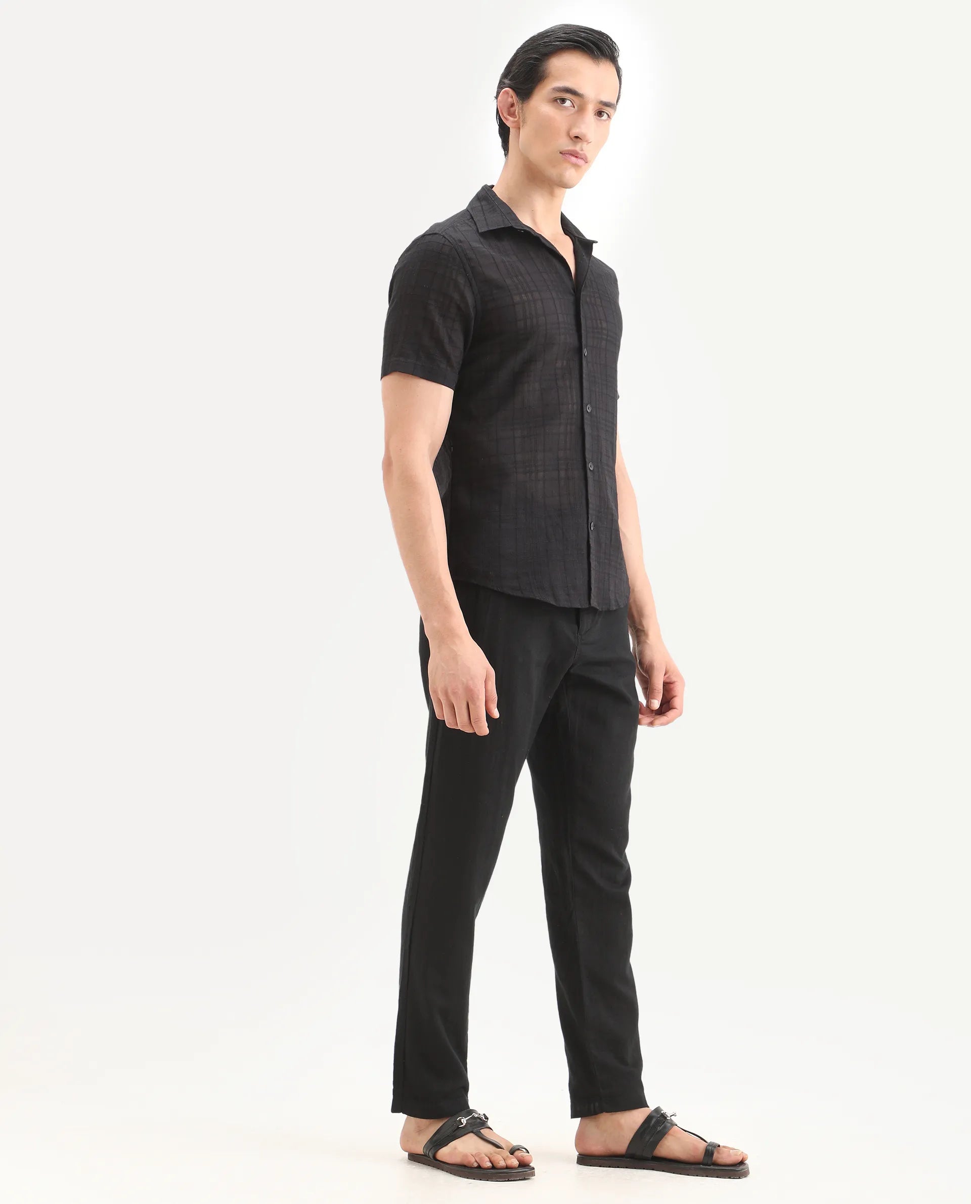 Rare Rabbit Men's Pastor-Ss26 Black Cotton Fabric Regular Fit Drawstring Plain Trouser