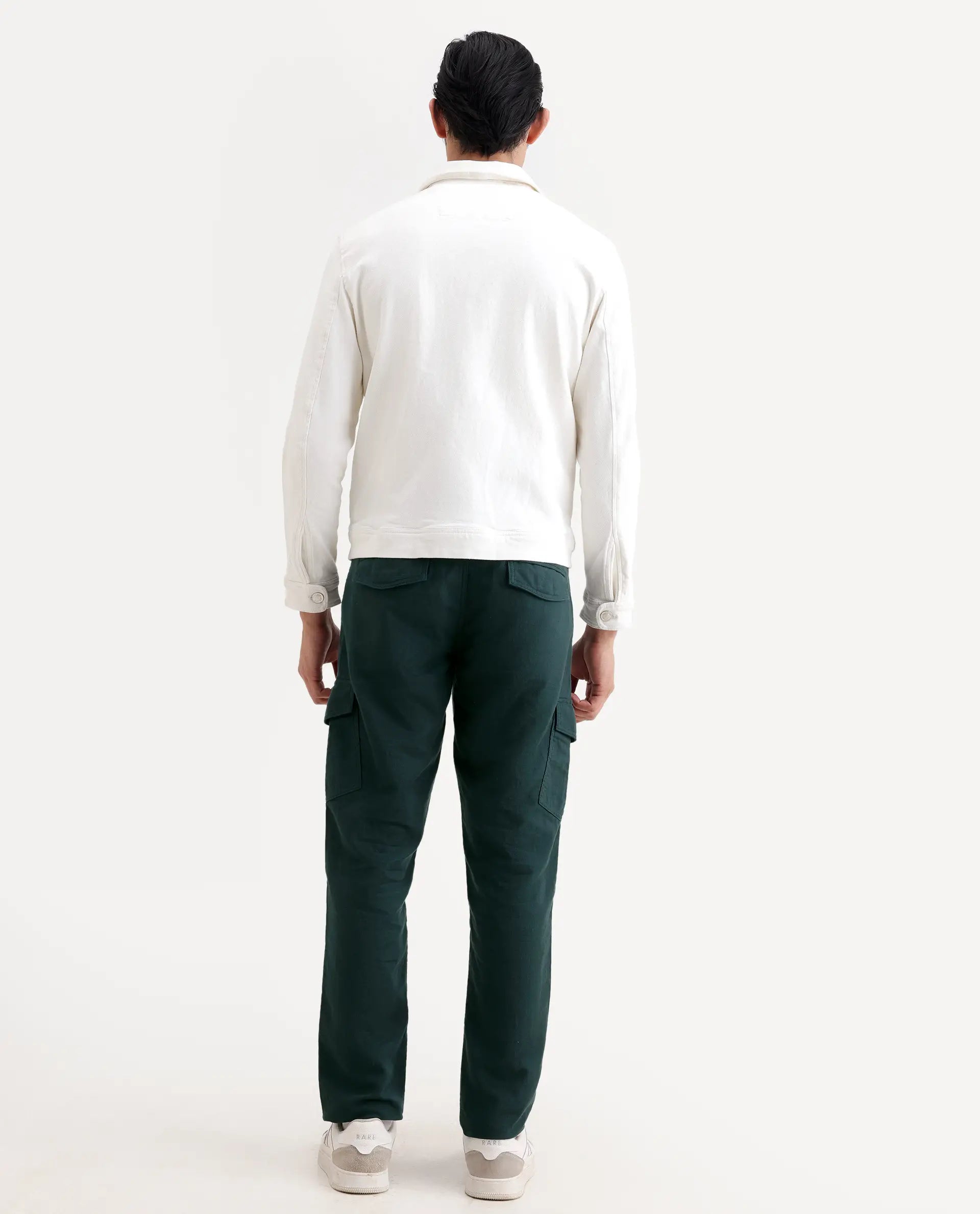 Rare Rabbit Men's Presso-Ss26 Dark Green Cotton Fabric Regular Fit Plain Cargo Trouser