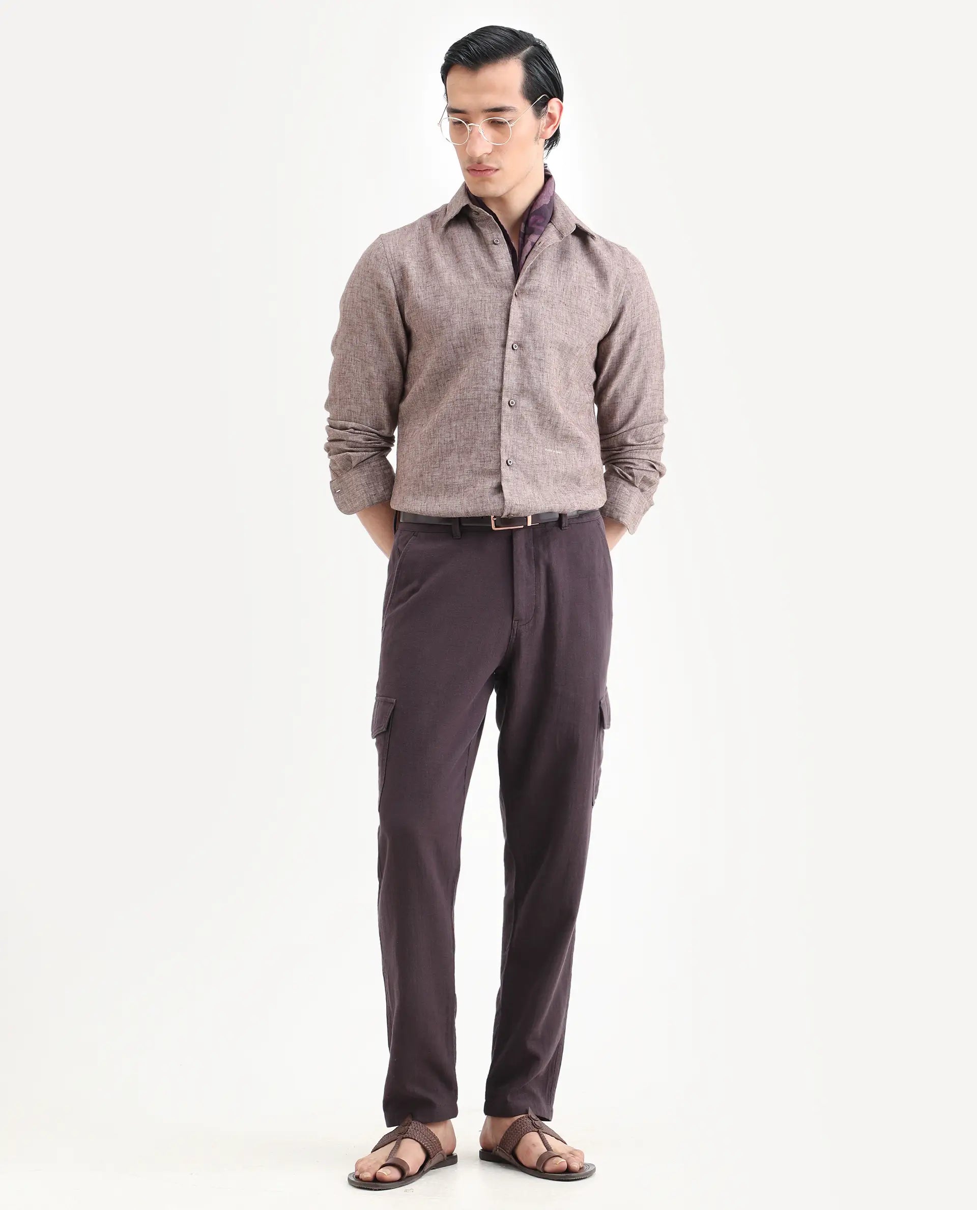 Rare Rabbit Men's Presso-Ss26 Dusky Purple Cotton Fabric Regular Fit Plain Cargo Trouser