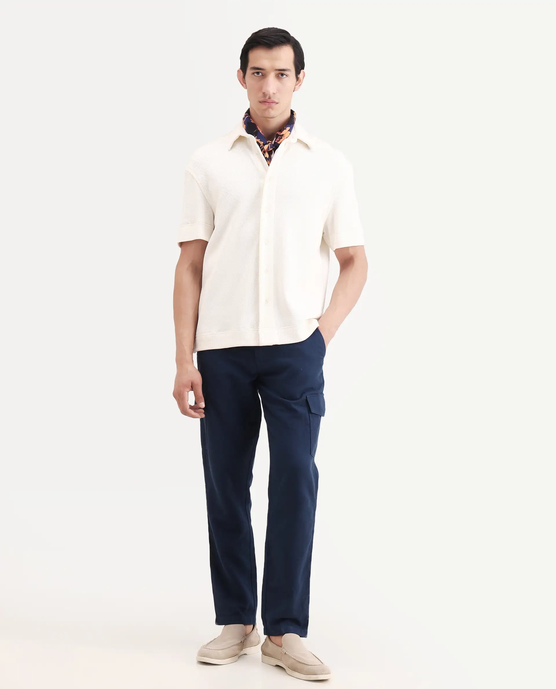 Rare Rabbit Men's Presso-Ss26 Dark Teal Cotton Fabric Regular Fit Plain Cargo Trouser