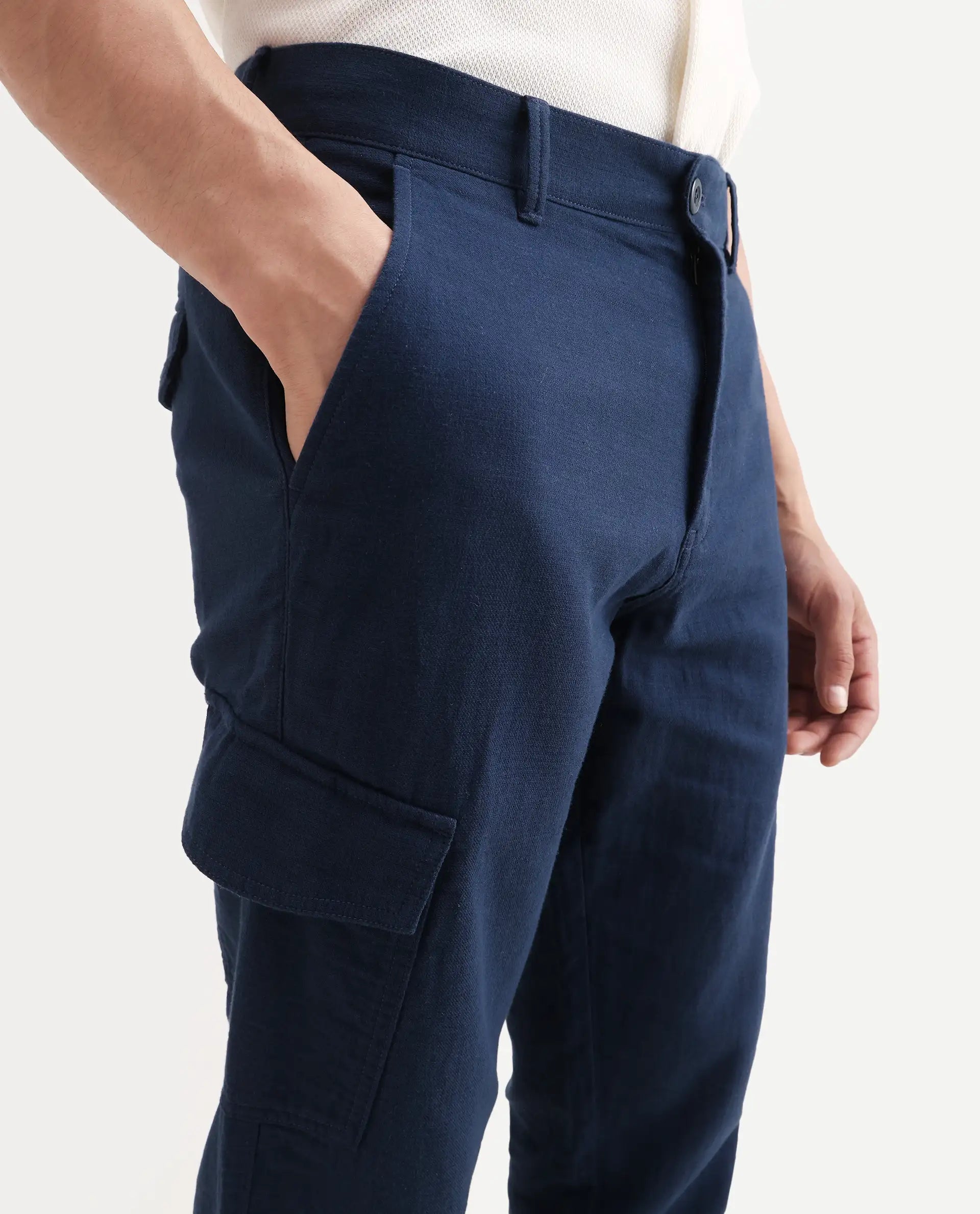 Rare Rabbit Men's Presso-Ss26 Dark Teal Cotton Fabric Regular Fit Plain Cargo Trouser