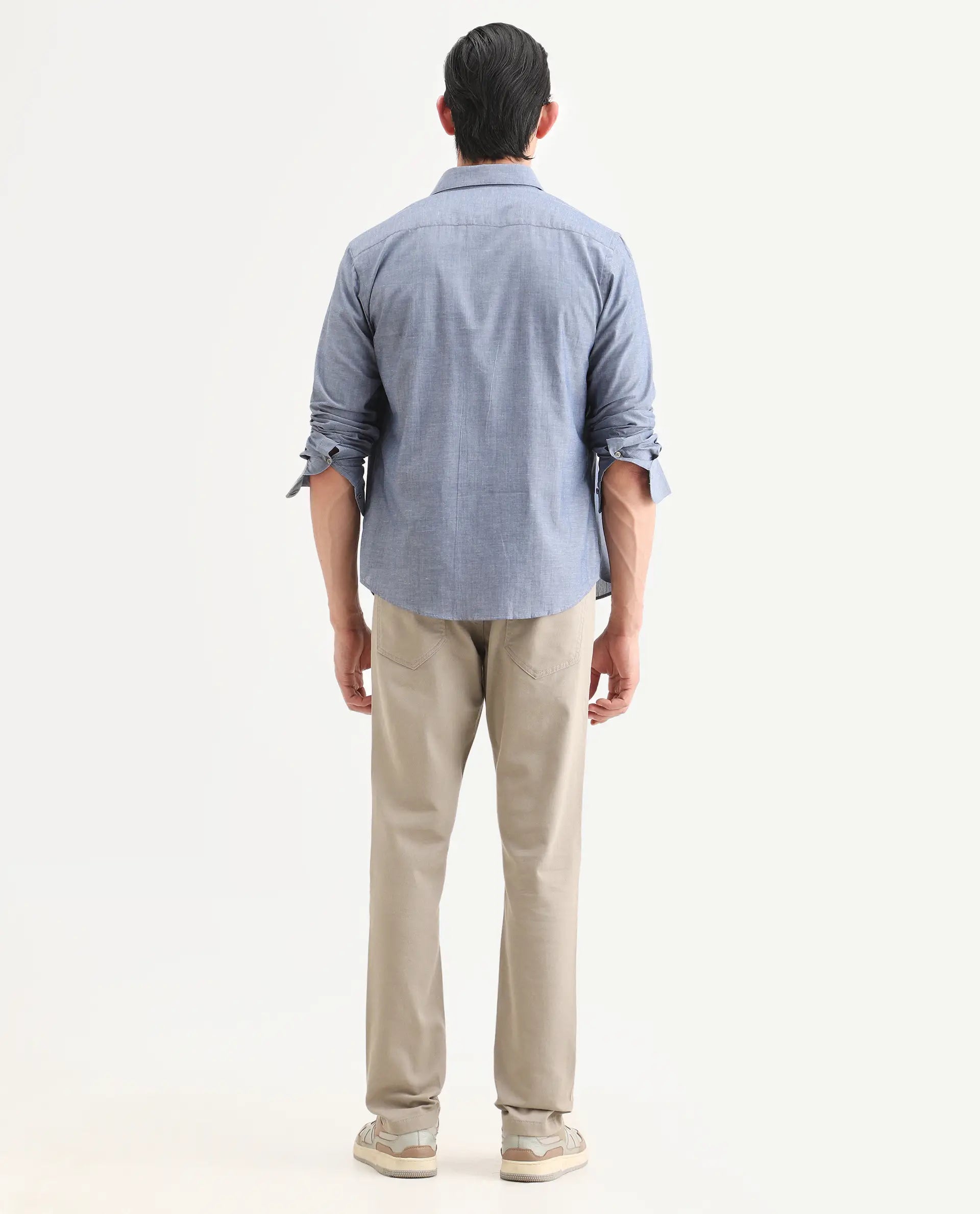 Rare Rabbit Men's Spoke-Ss26 Beige Cotton Blend Fabric Regular Fit Plain Trouser
