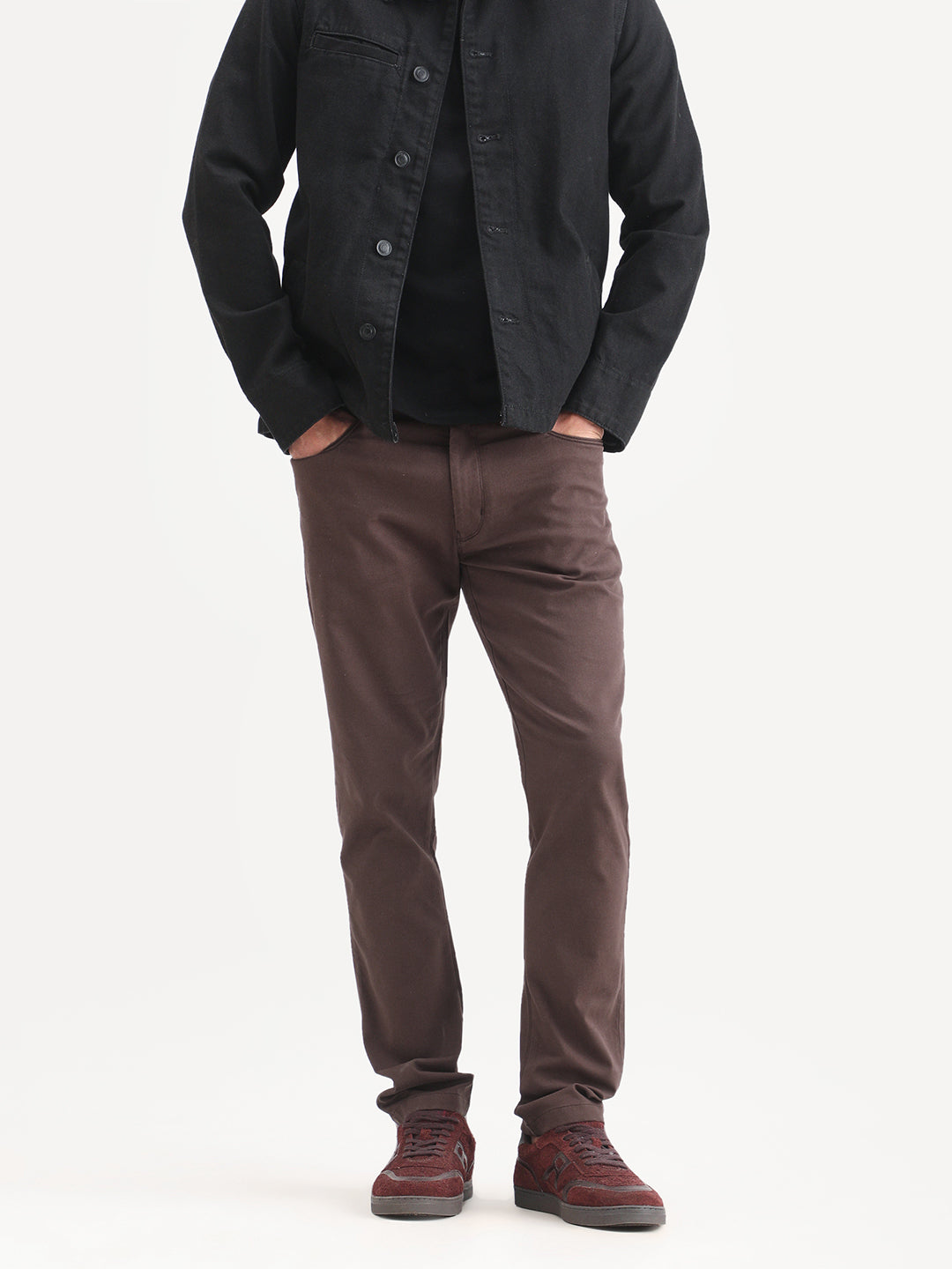 Rare Rabbit Men's Spoke-Ss26 Brown Cotton Blend Fabric Regular Fit Plain Trouser