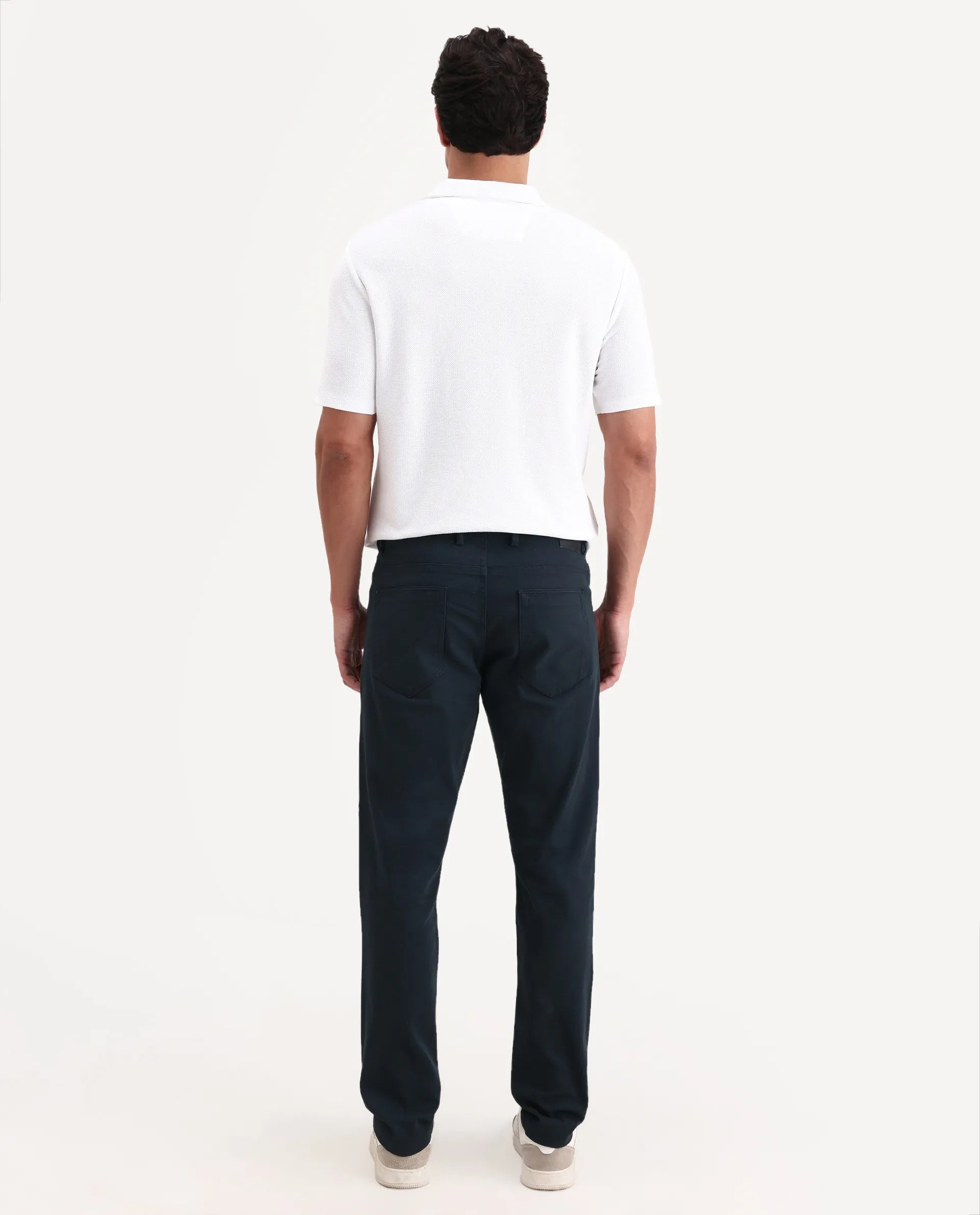 Rare Rabbit Men's Spoke-Ss26 Navy Cotton Blend Fabric Regular Fit Plain Trouser