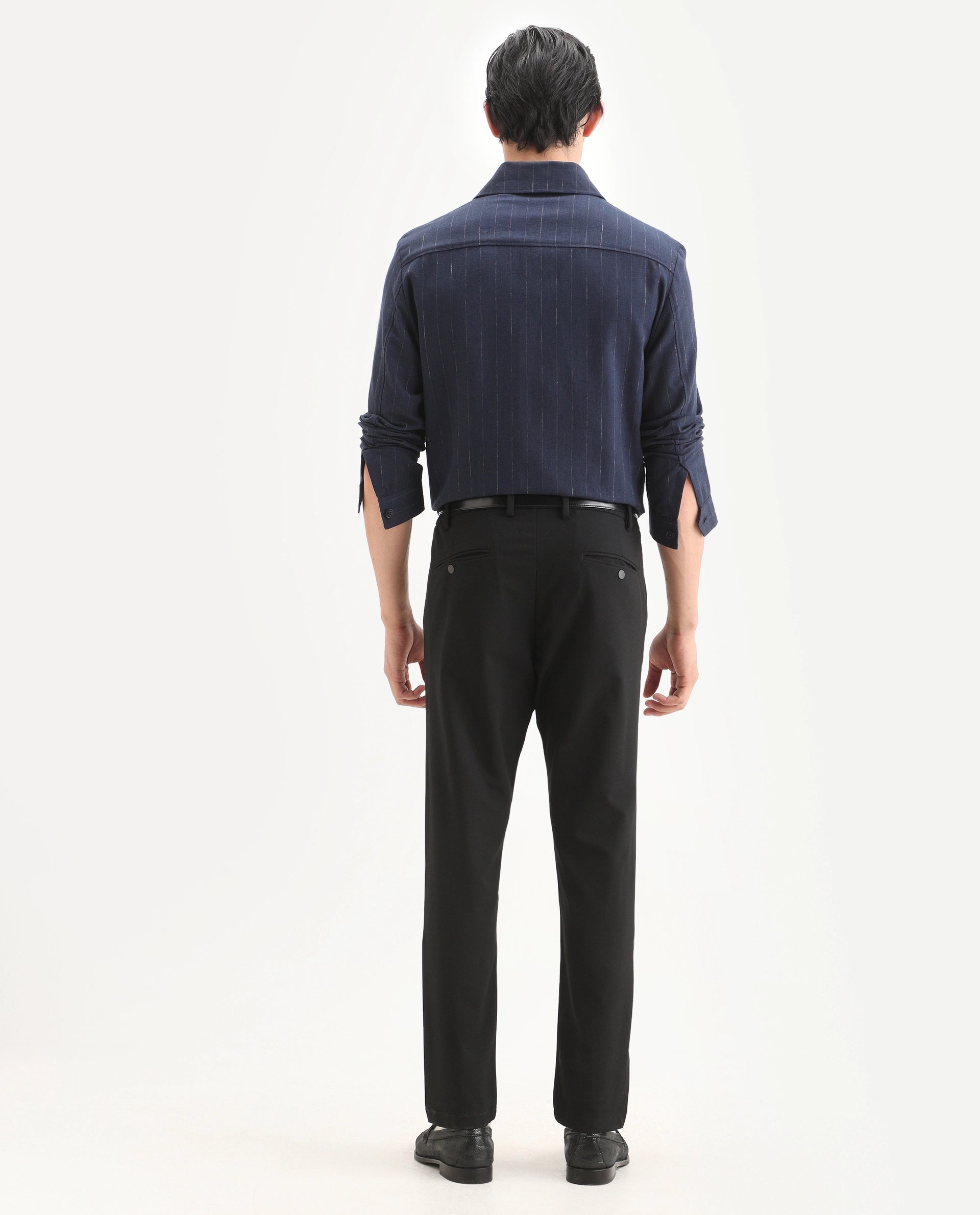 Rare Rabbit Men's Travel-Ss26 Black Polyester Fabric Button And Zip Closure Closure Plain Trouser