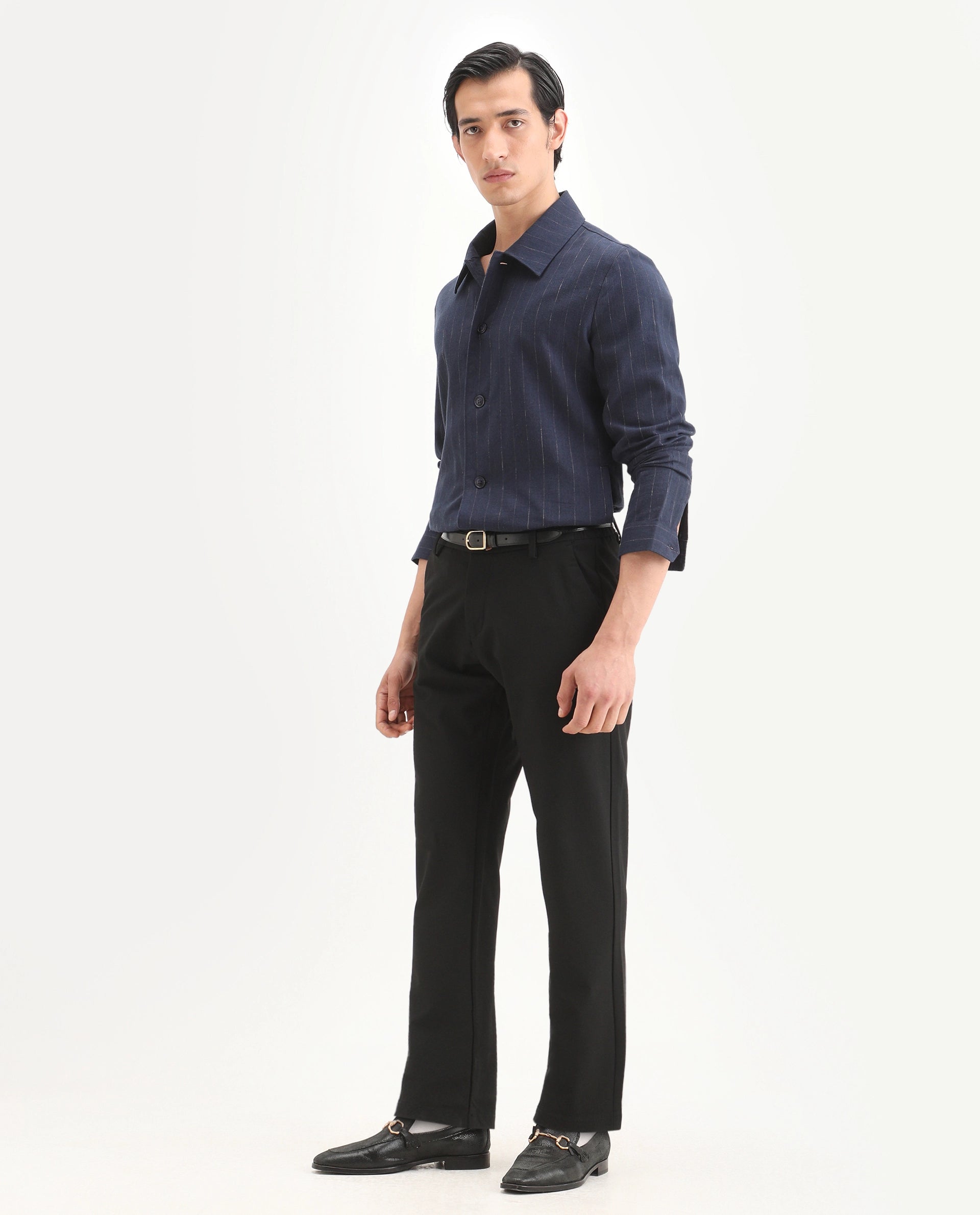 Rare Rabbit Men's Travel-Ss26 Black Polyester Fabric Button And Zip Closure Closure Plain Trouser